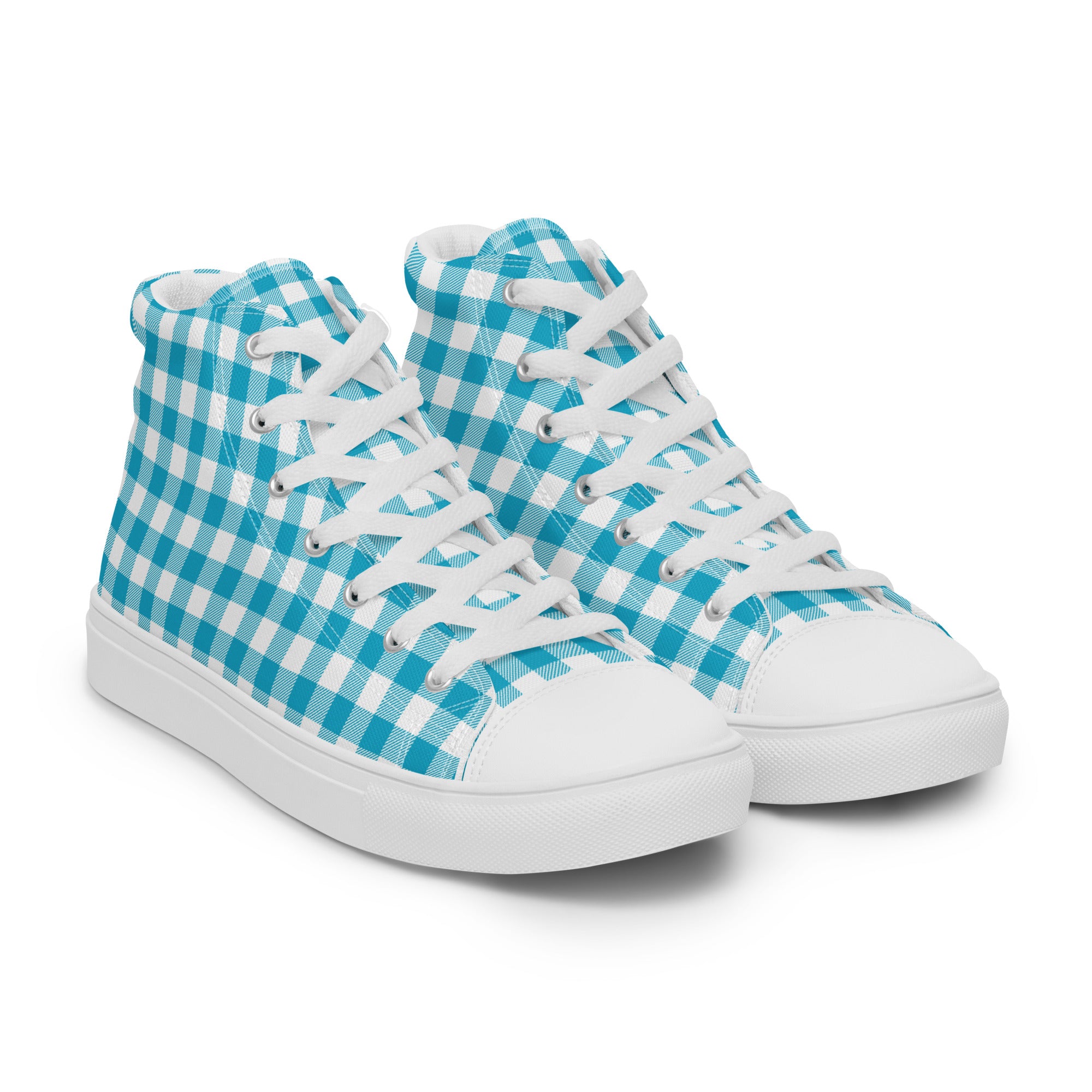 Women’s High-Top Sneakers with Blue Checkered Pattern – Lightweight Canvas Shoes, Durable and Comfortable