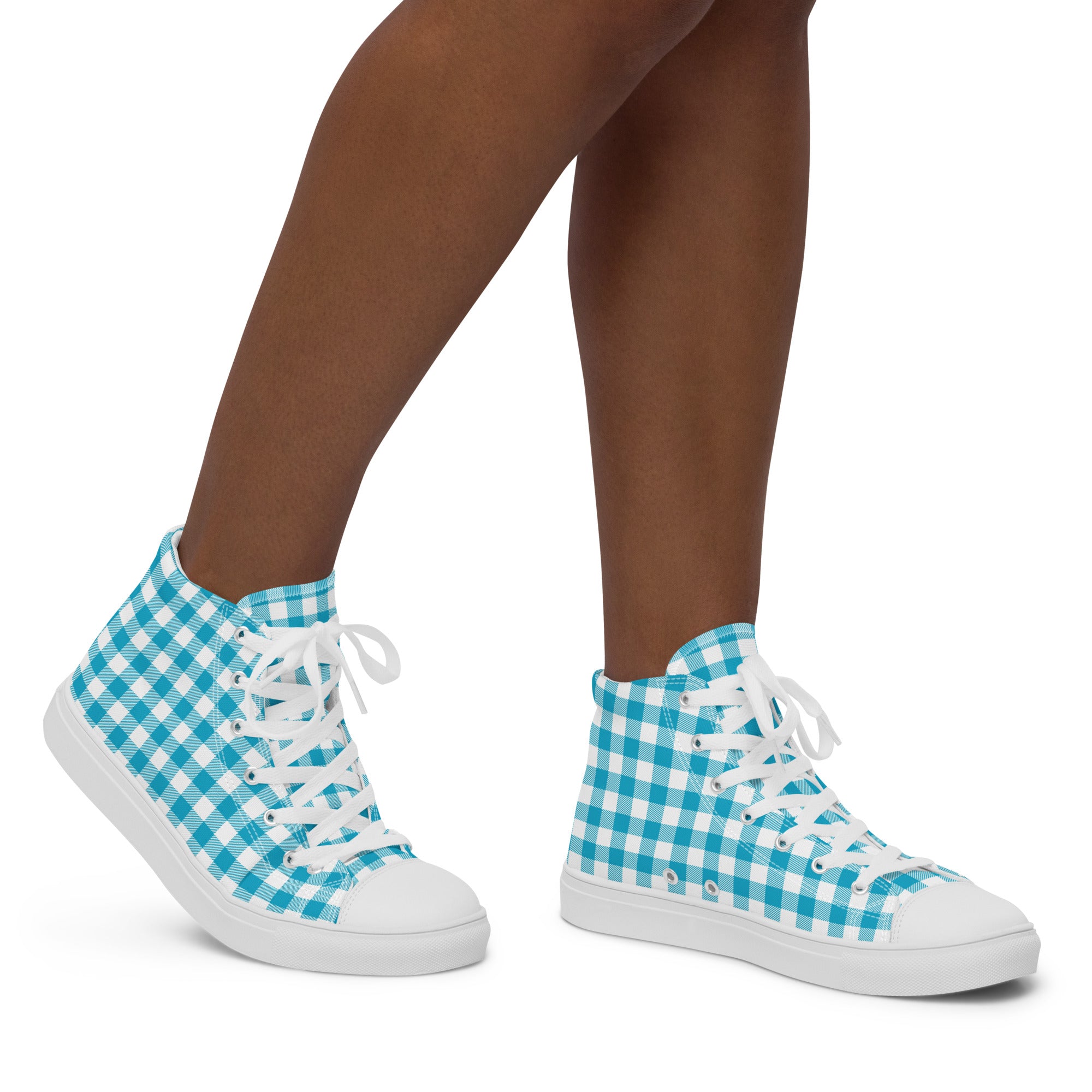 Women’s High-Top Sneakers with Blue Checkered Pattern – Lightweight Canvas Shoes, Durable and Comfortable