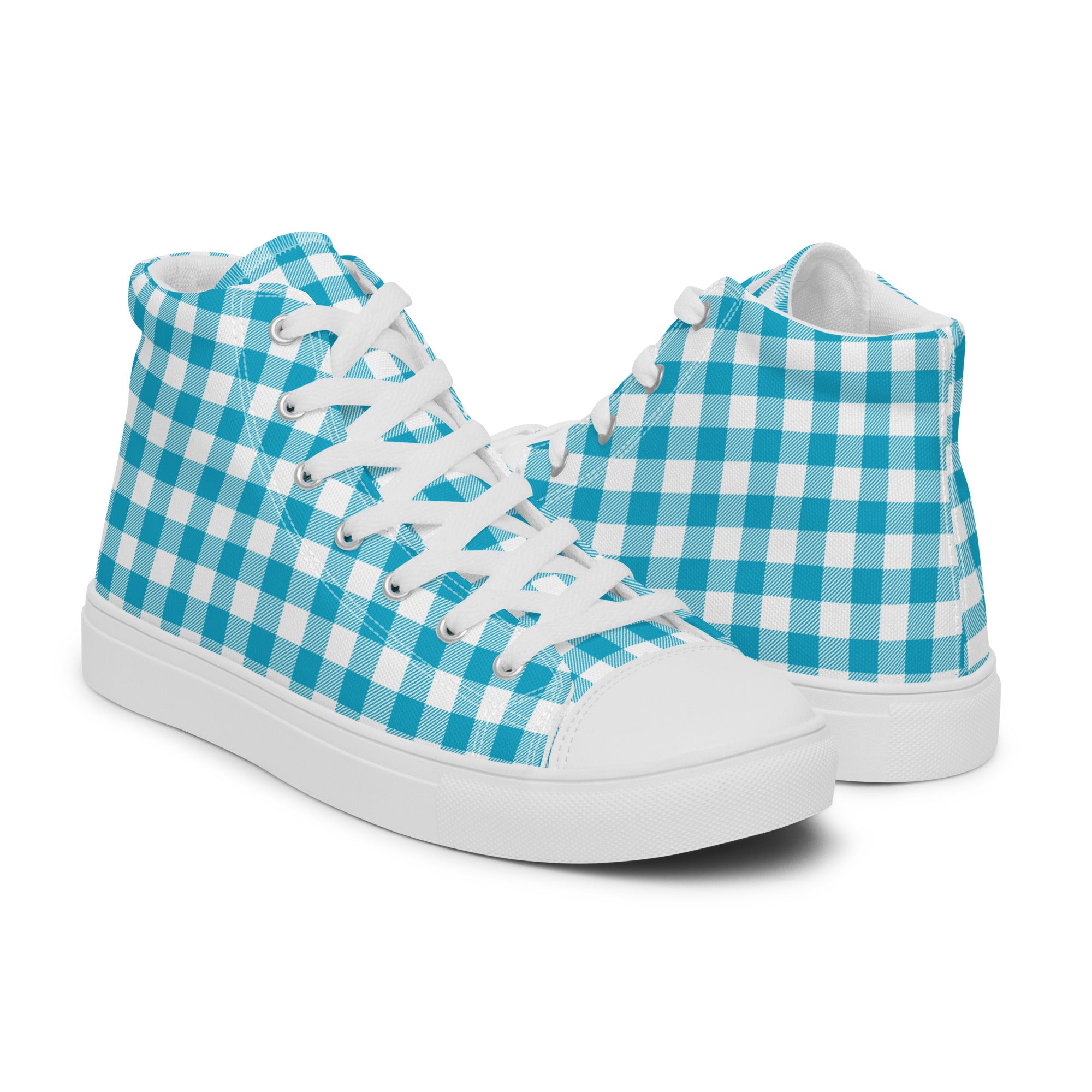 Women’s High-Top Sneakers with Blue Checkered Pattern – Lightweight Canvas Shoes, Durable and Comfortable