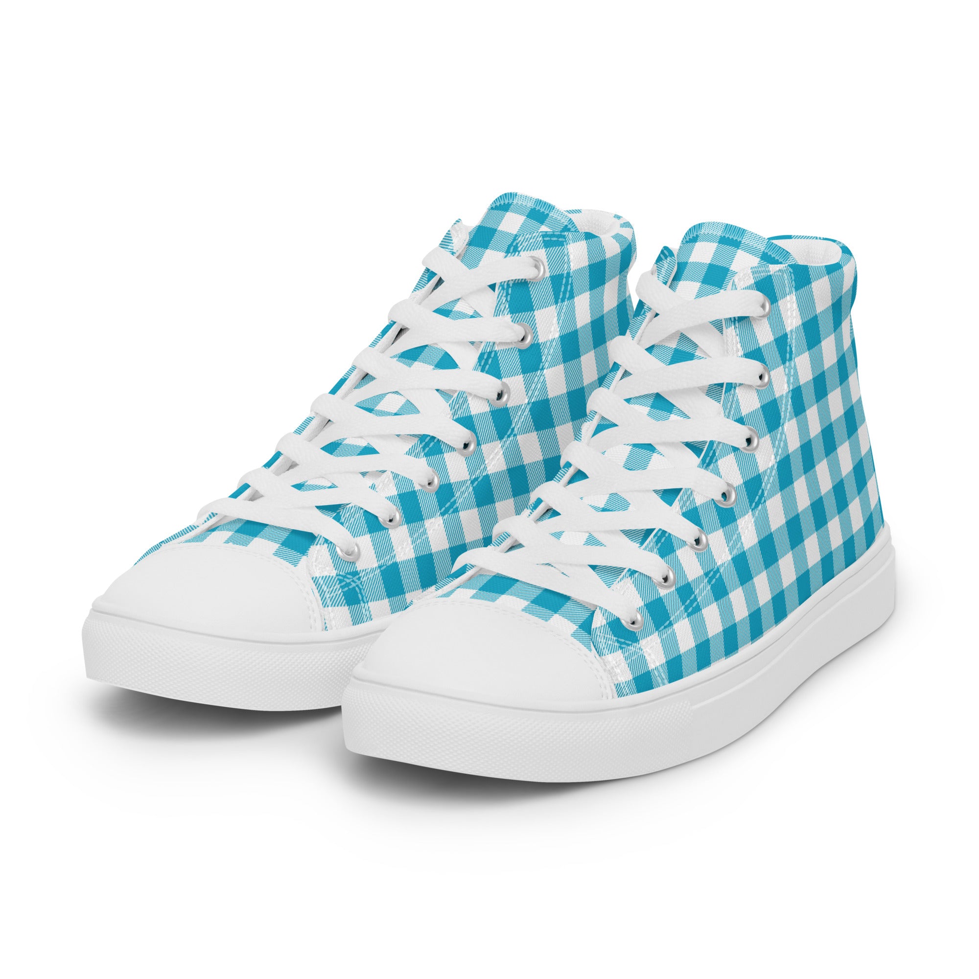 Women’s High-Top Sneakers with Blue Checkered Pattern – Lightweight Canvas Shoes, Durable and Comfortable