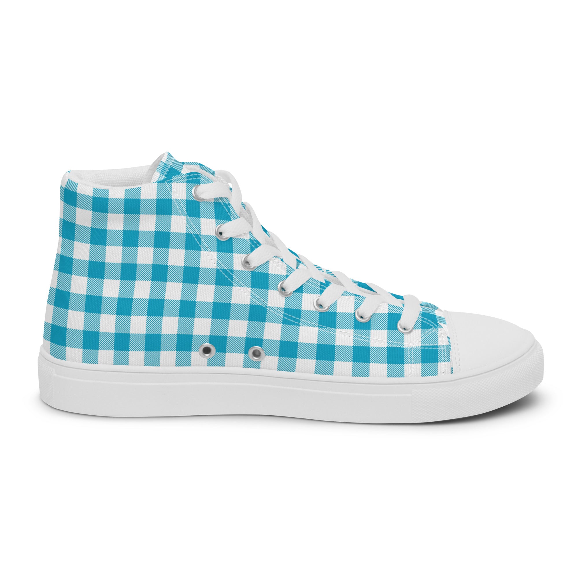 Women’s High-Top Sneakers with Blue Checkered Pattern – Lightweight Canvas Shoes, Durable and Comfortable