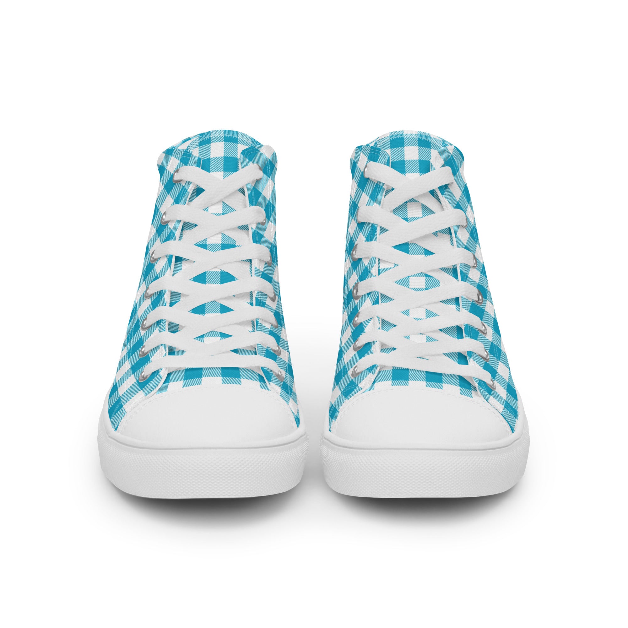 Women’s High-Top Sneakers with Blue Checkered Pattern – Lightweight Canvas Shoes, Durable and Comfortable