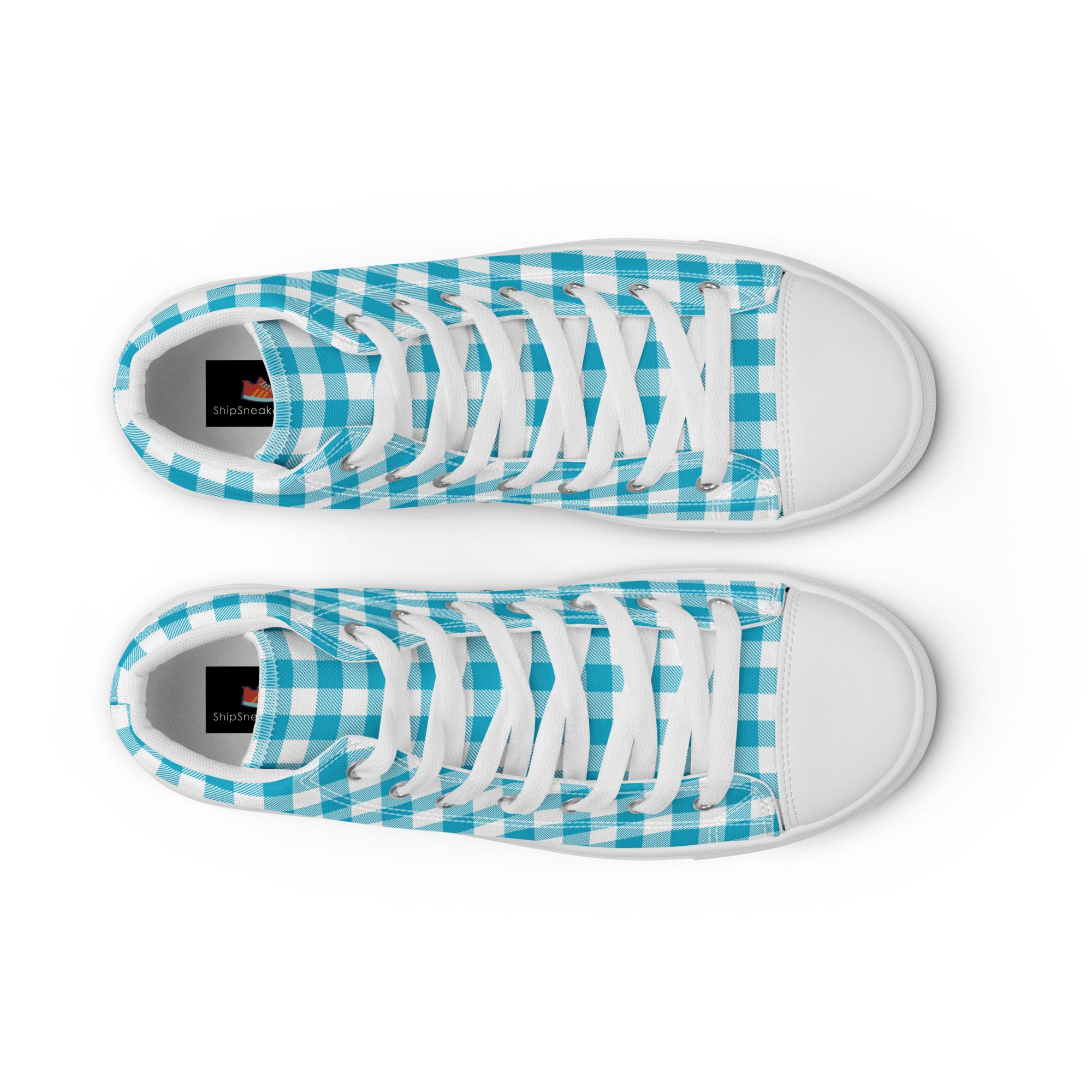 Women’s High-Top Sneakers with Blue Checkered Pattern – Lightweight Canvas Shoes, Durable and Comfortable