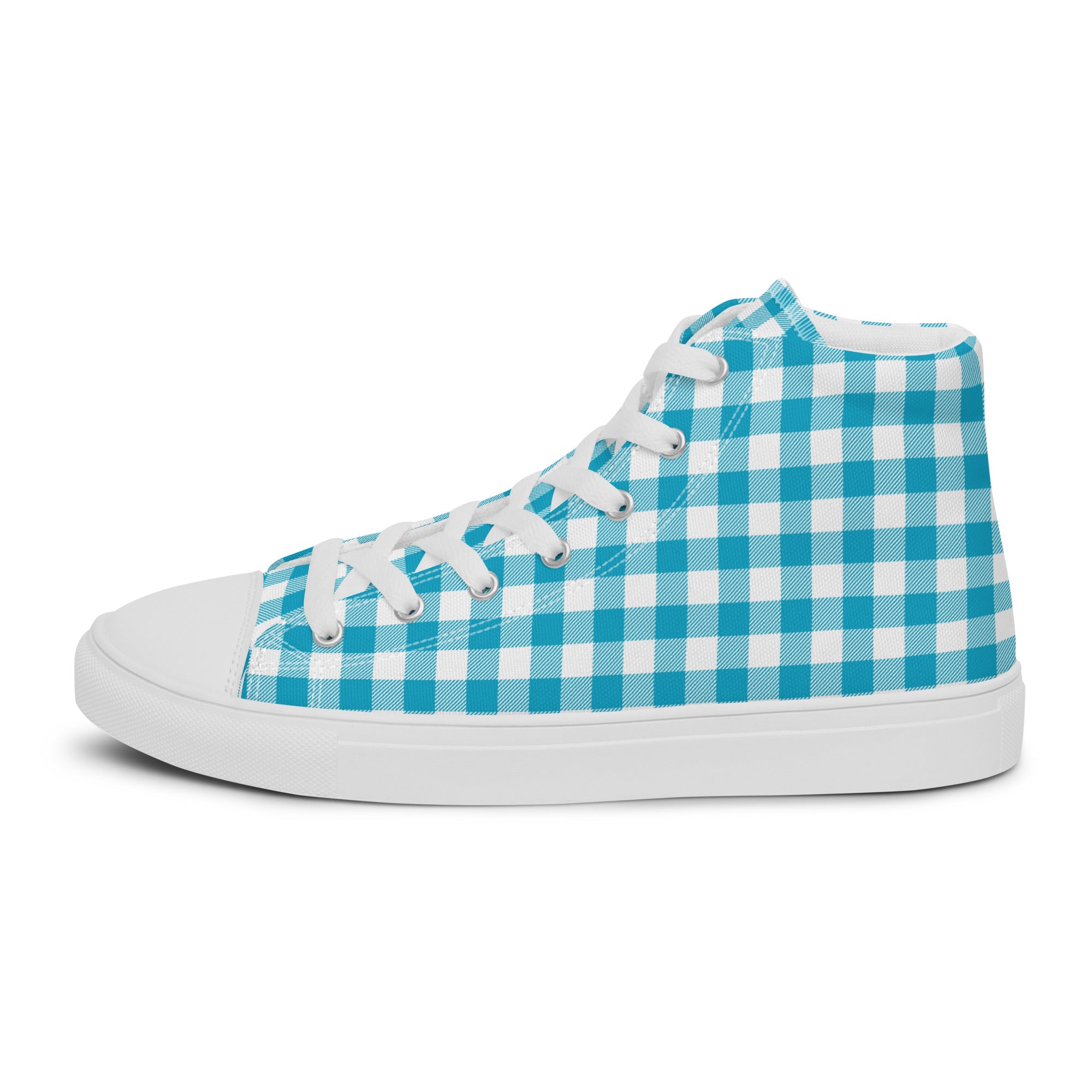 Women’s High-Top Sneakers with Blue Checkered Pattern – Lightweight Canvas Shoes, Durable and Comfortable