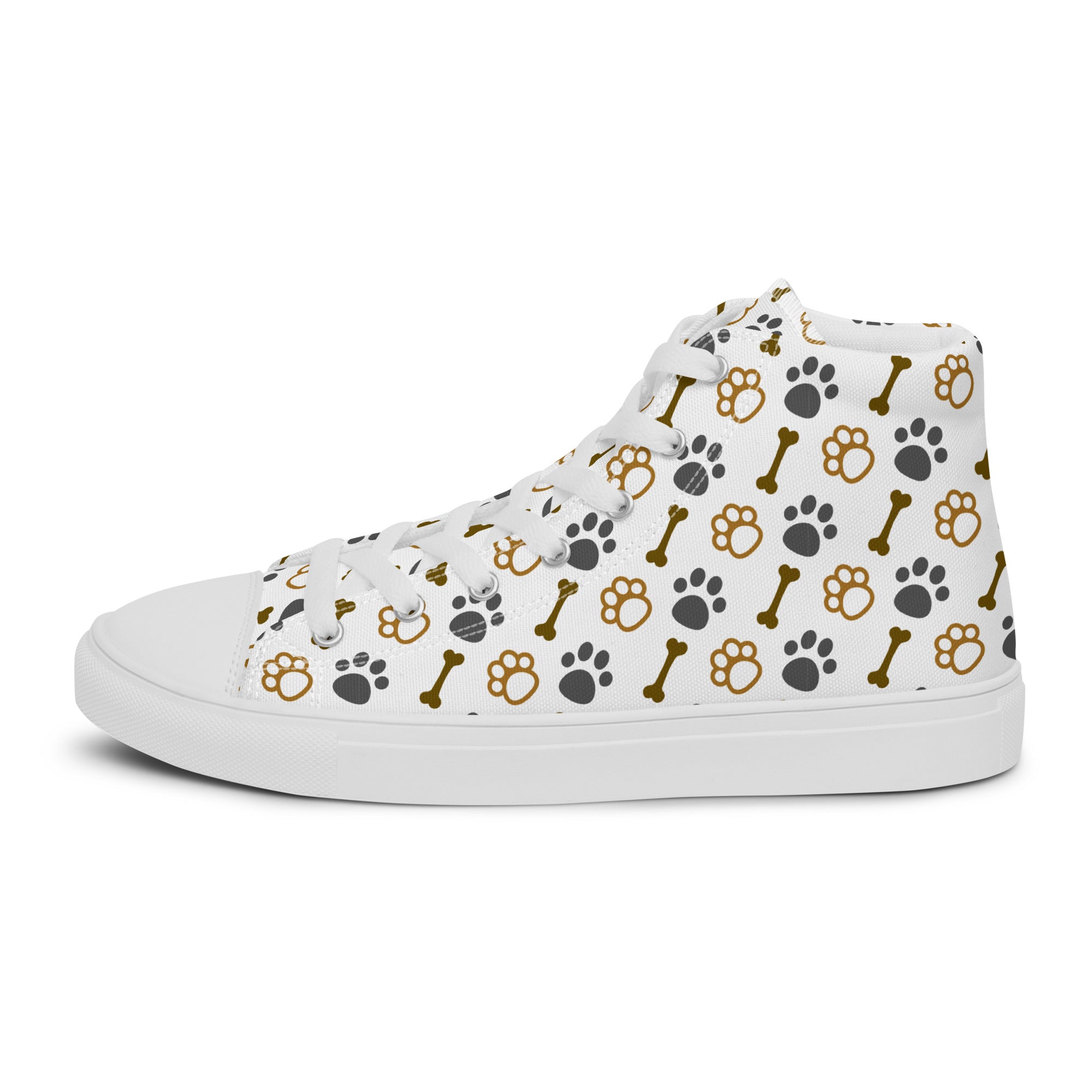 Men’s Dog Bone & Paw Print High-Tops, Casual Canvas Sneakers