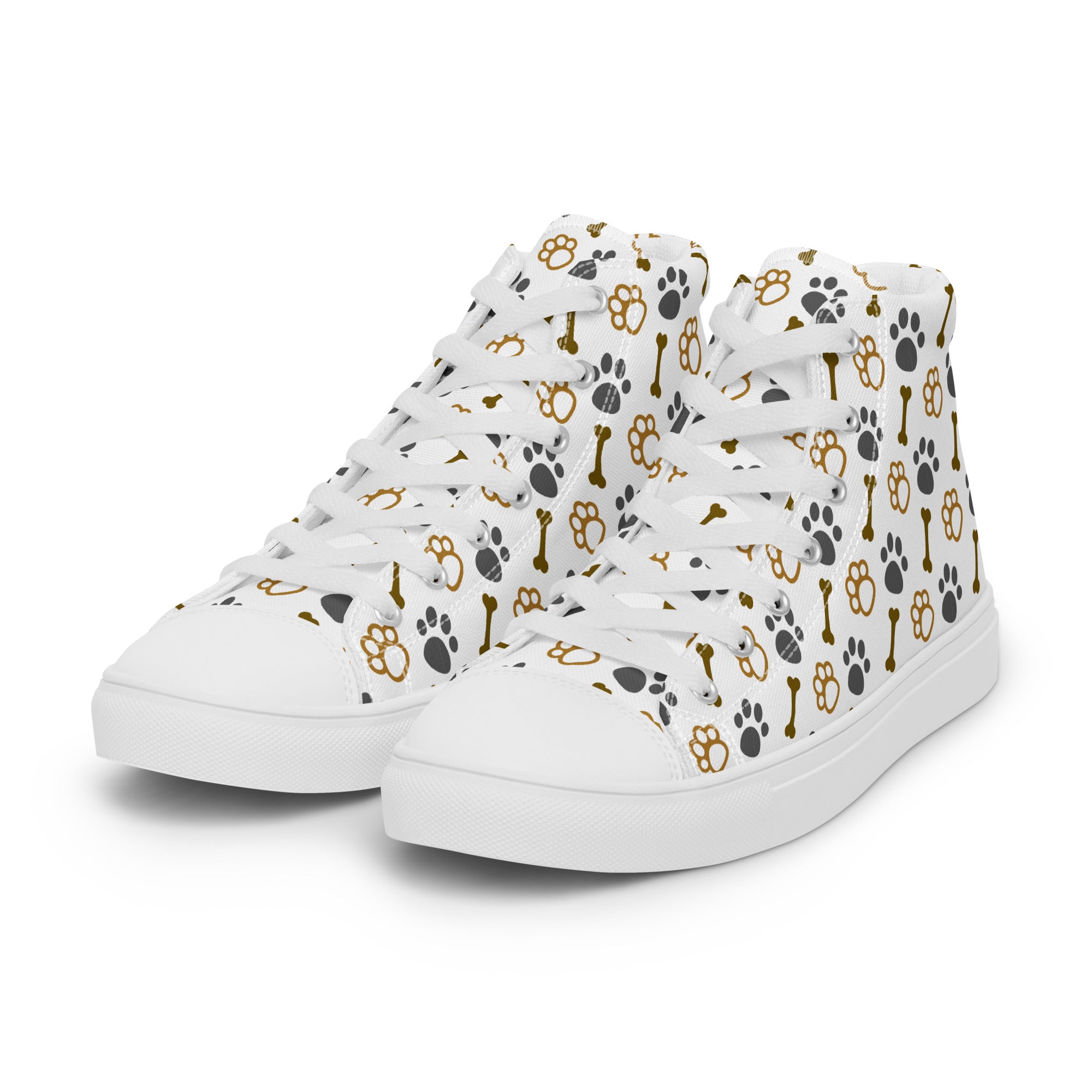 Men’s Dog Bone & Paw Print High-Tops, Casual Canvas Sneakers