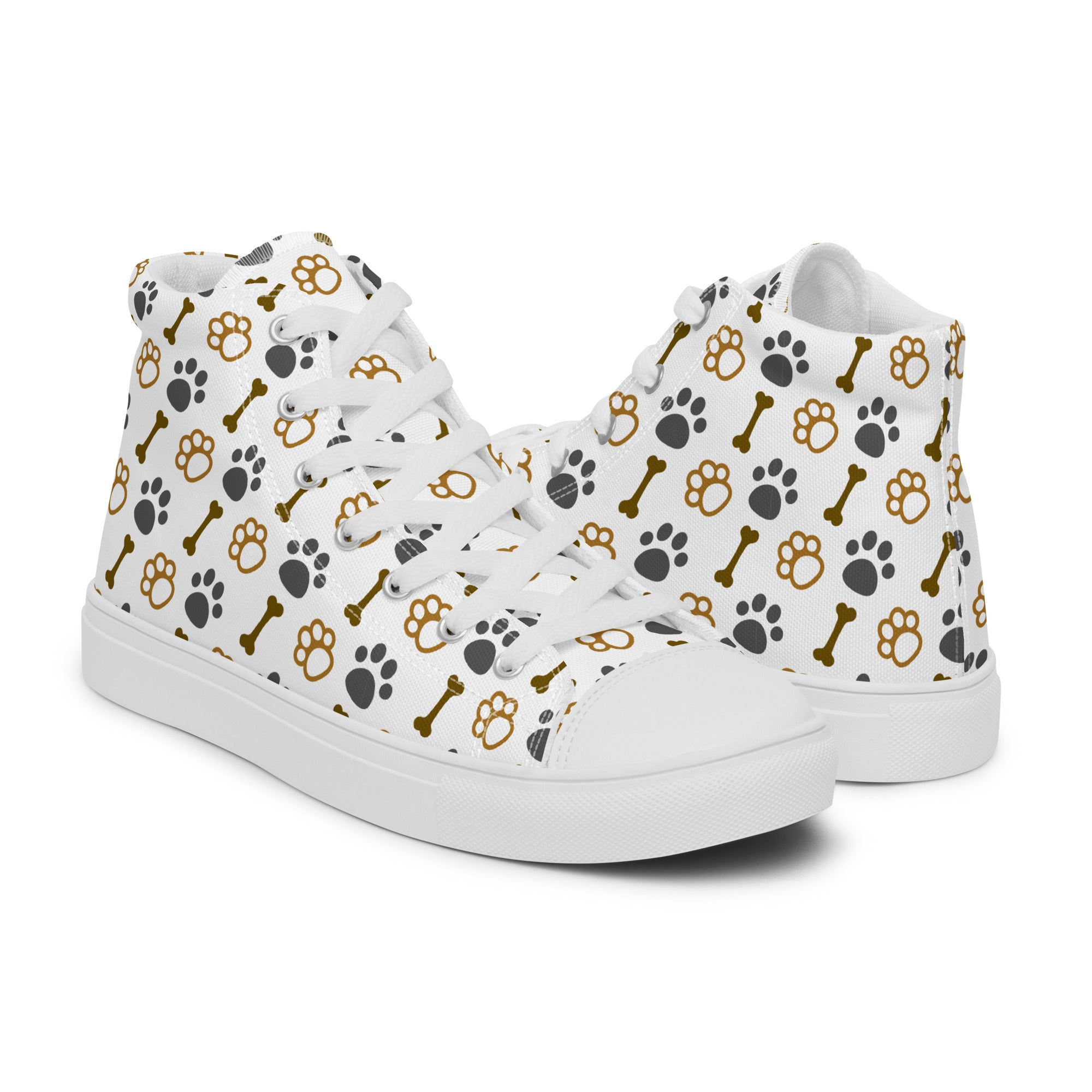 Men’s Dog Bone & Paw Print High-Tops, Casual Canvas Sneakers