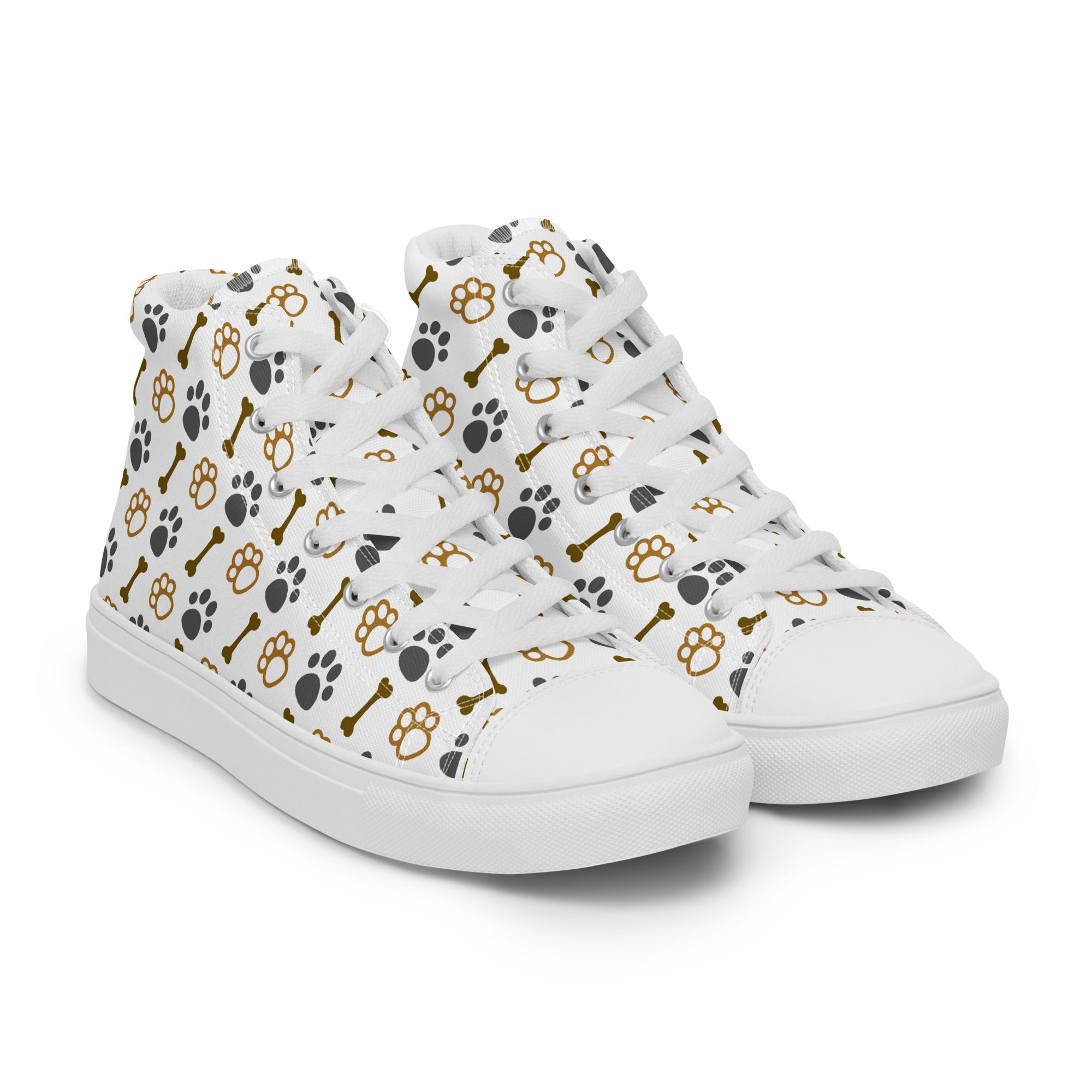 Men’s Dog Bone & Paw Print High-Tops, Casual Canvas Sneakers