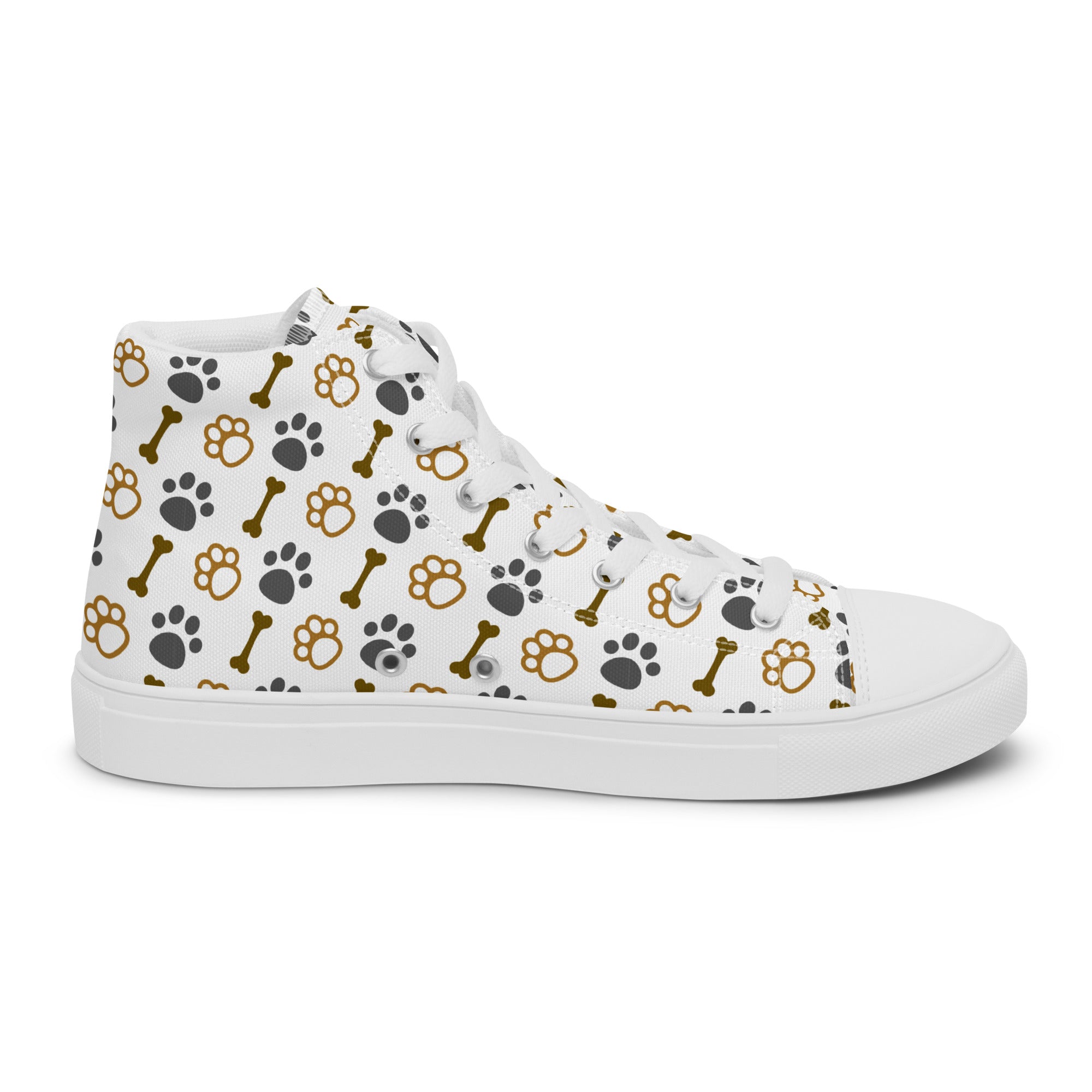 Men’s Dog Bone & Paw Print High-Tops, Casual Canvas Sneakers