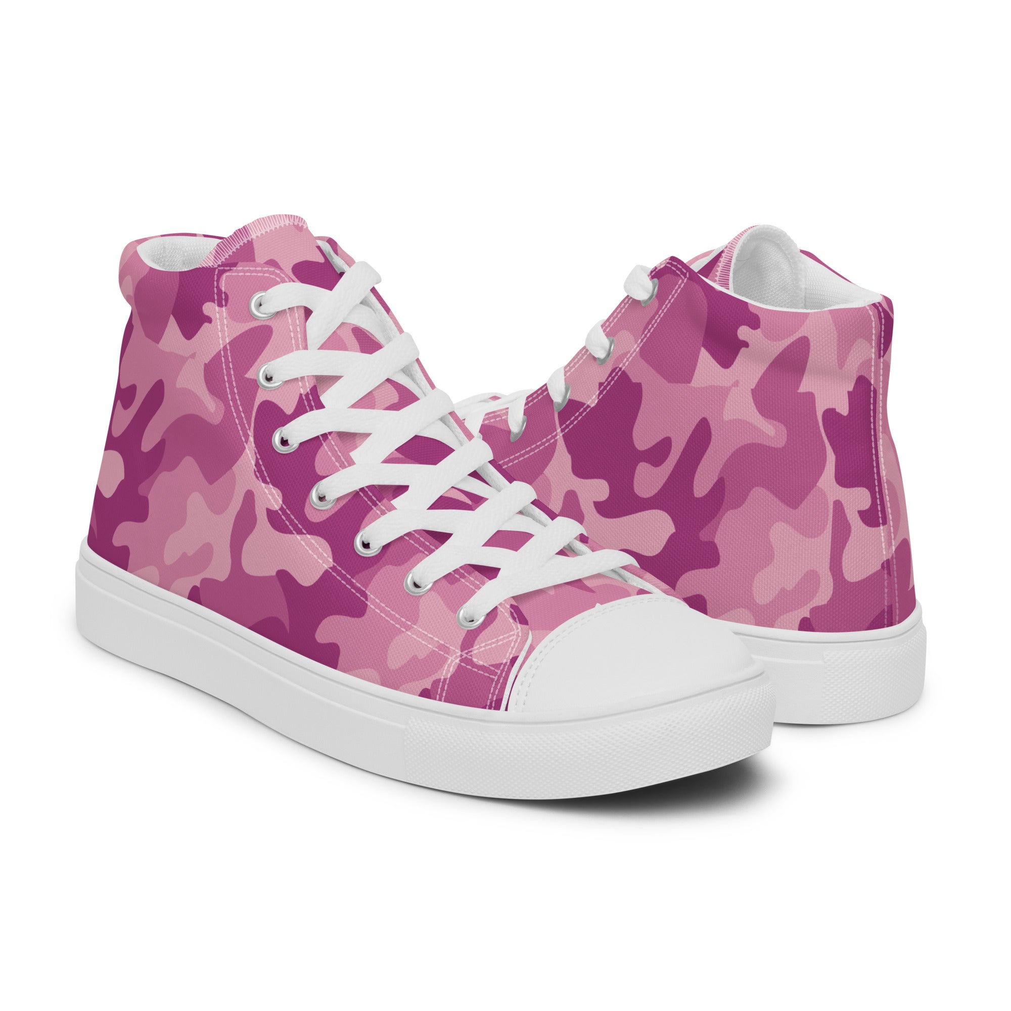 Men’s Pink Camouflage High-Top Sneakers, Canvas Casual Shoes