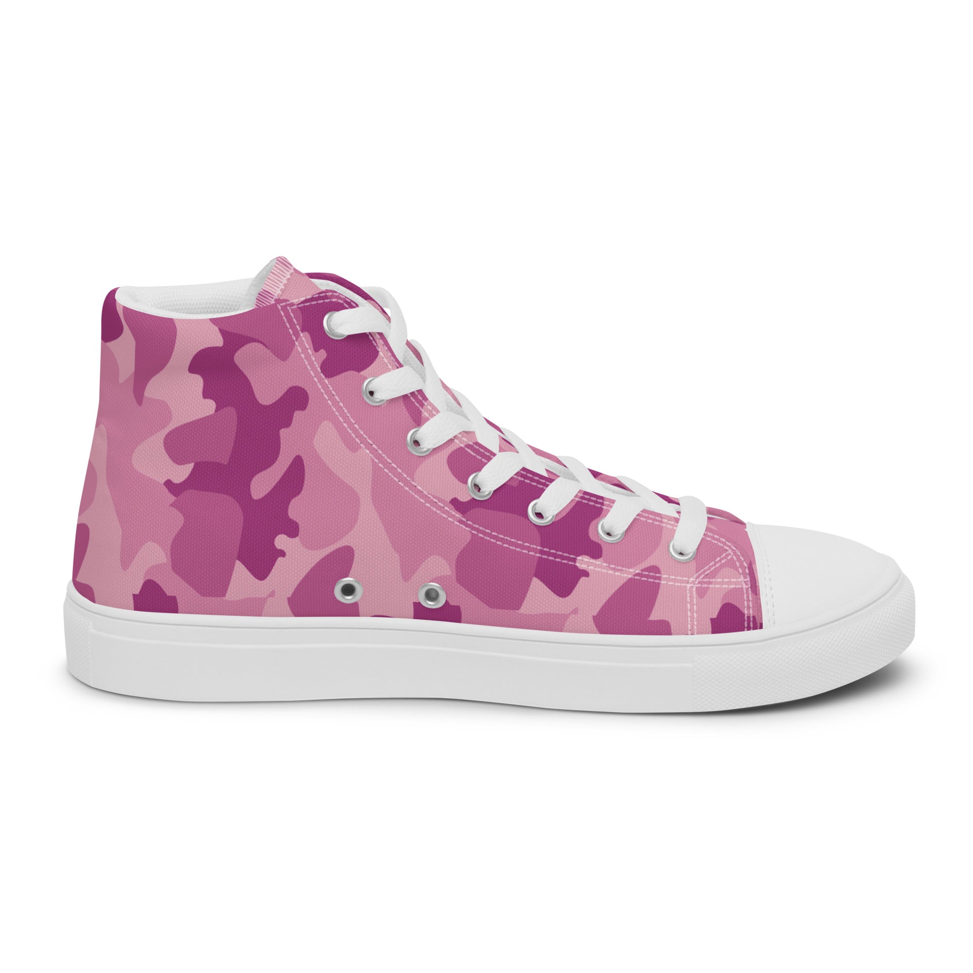 Men’s Pink Camouflage High-Top Sneakers, Canvas Casual Shoes