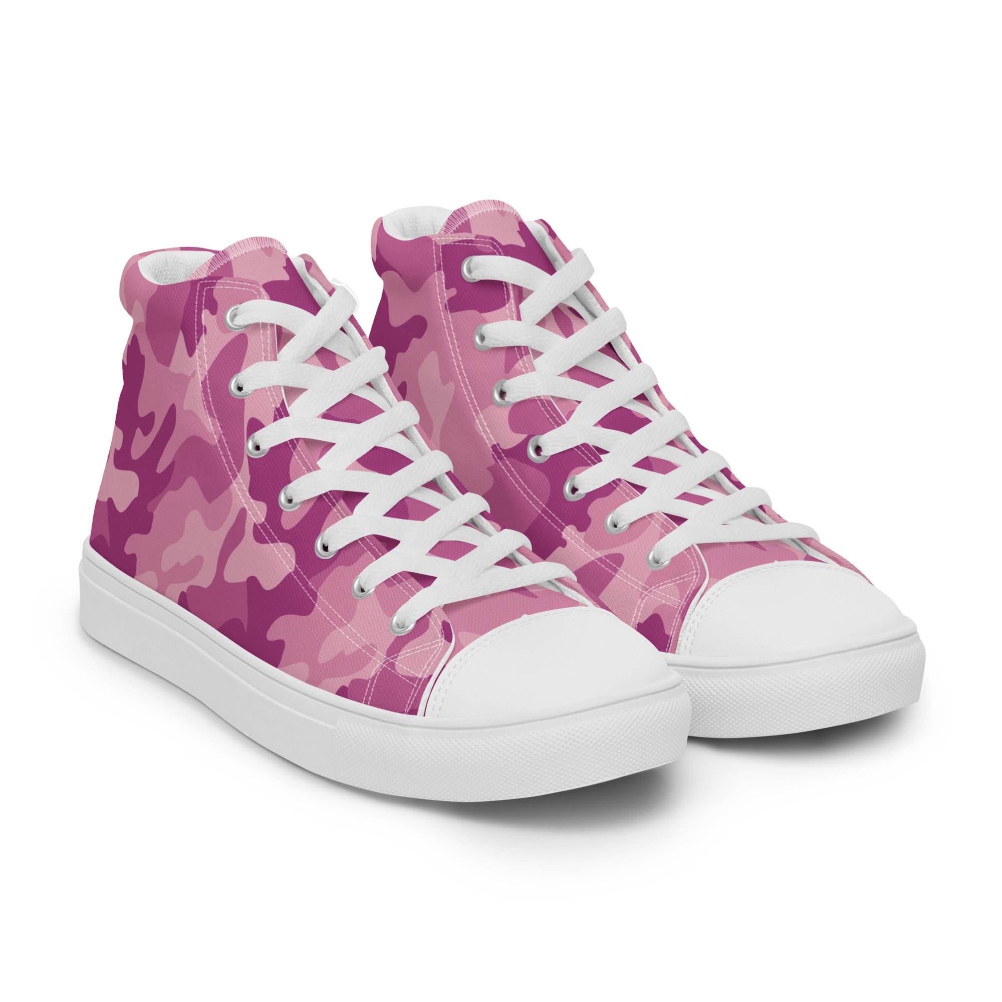 Men’s Pink Camouflage High-Top Sneakers, Canvas Casual Shoes