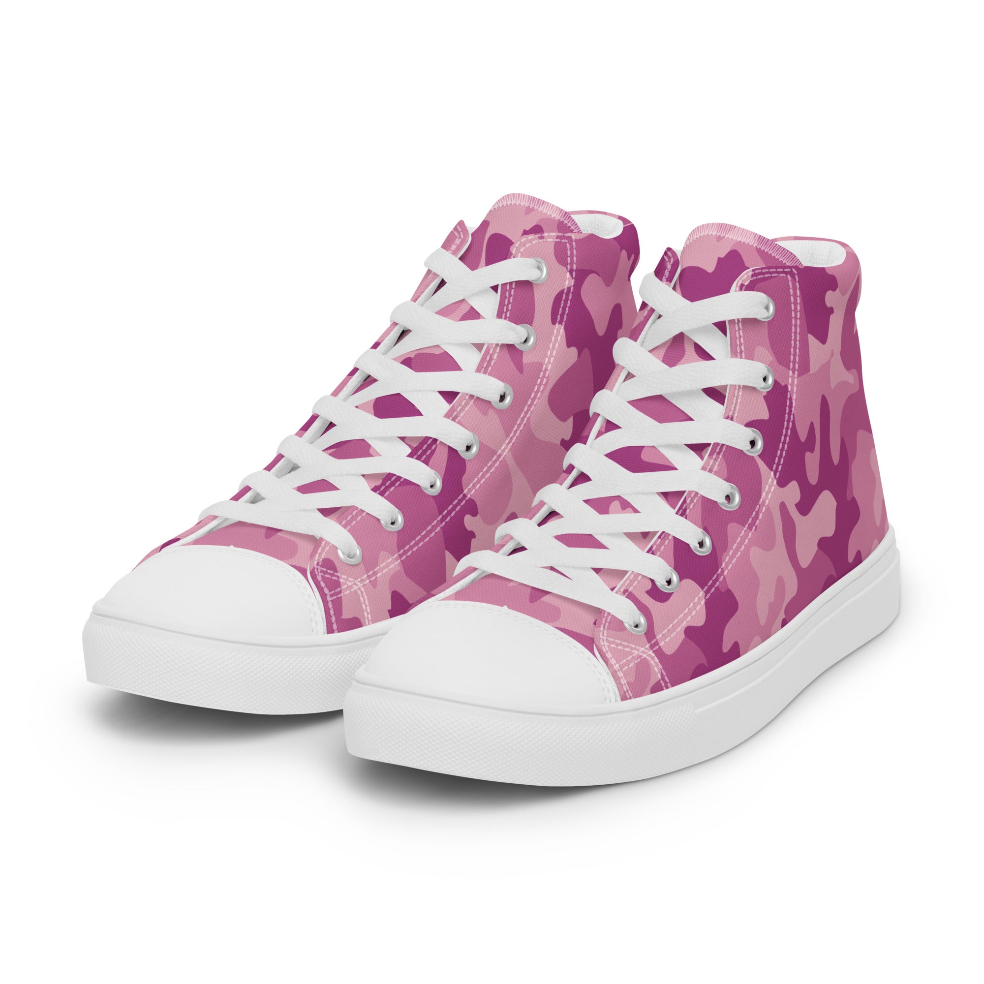 Men’s Pink Camouflage High-Top Sneakers, Canvas Casual Shoes