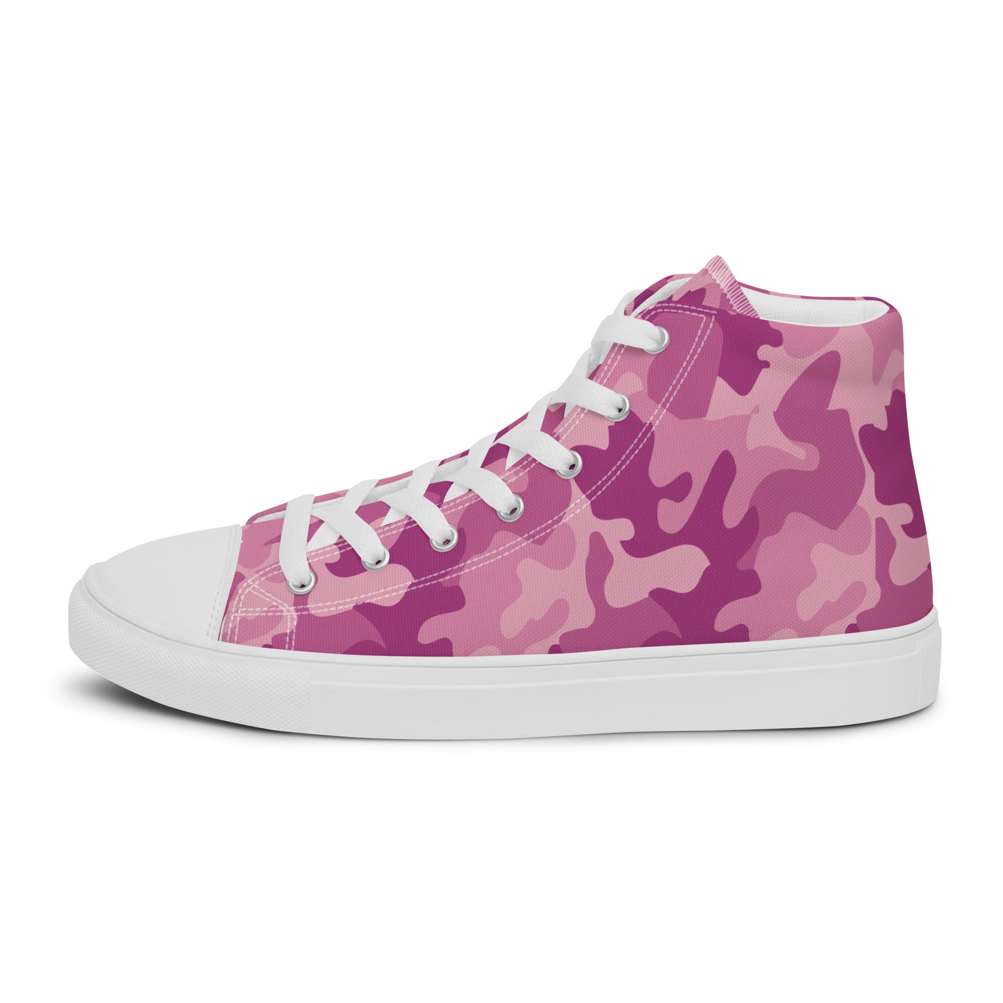 Men’s Pink Camouflage High-Top Sneakers, Canvas Casual Shoes