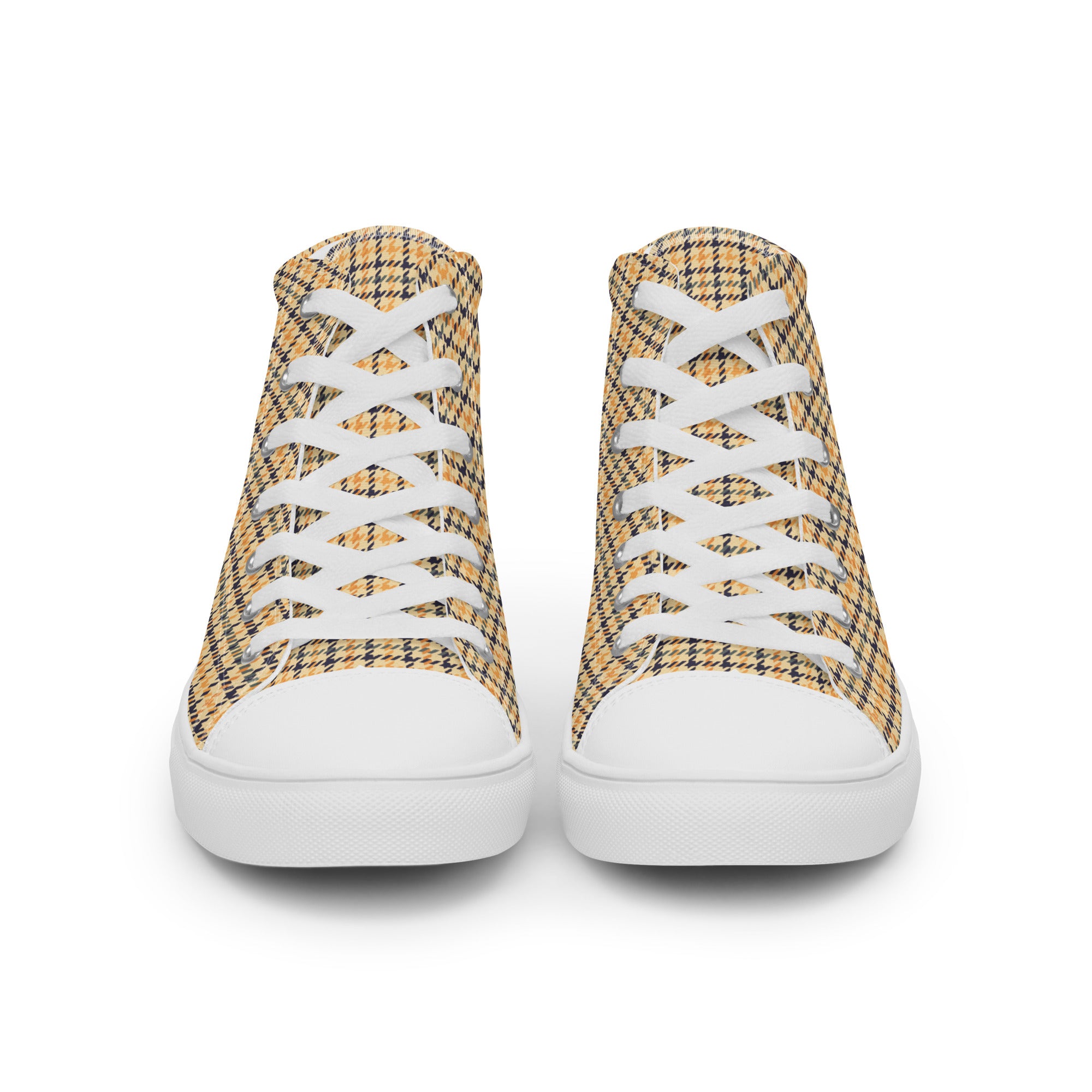 Men’s Yellow Grid High-Top Sneakers – Canvas Casual Shoes – Comfortable & Durable