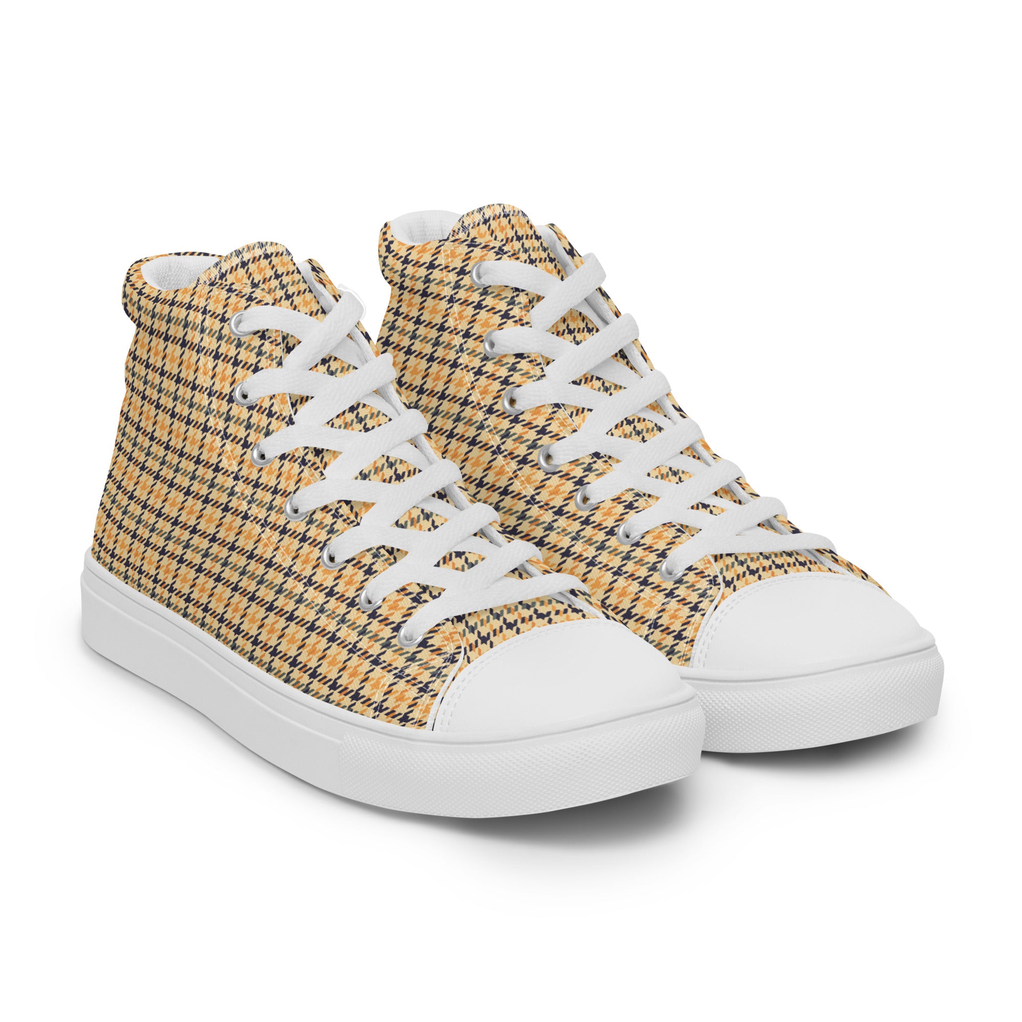 Men’s Yellow Grid High-Top Sneakers – Canvas Casual Shoes – Comfortable & Durable