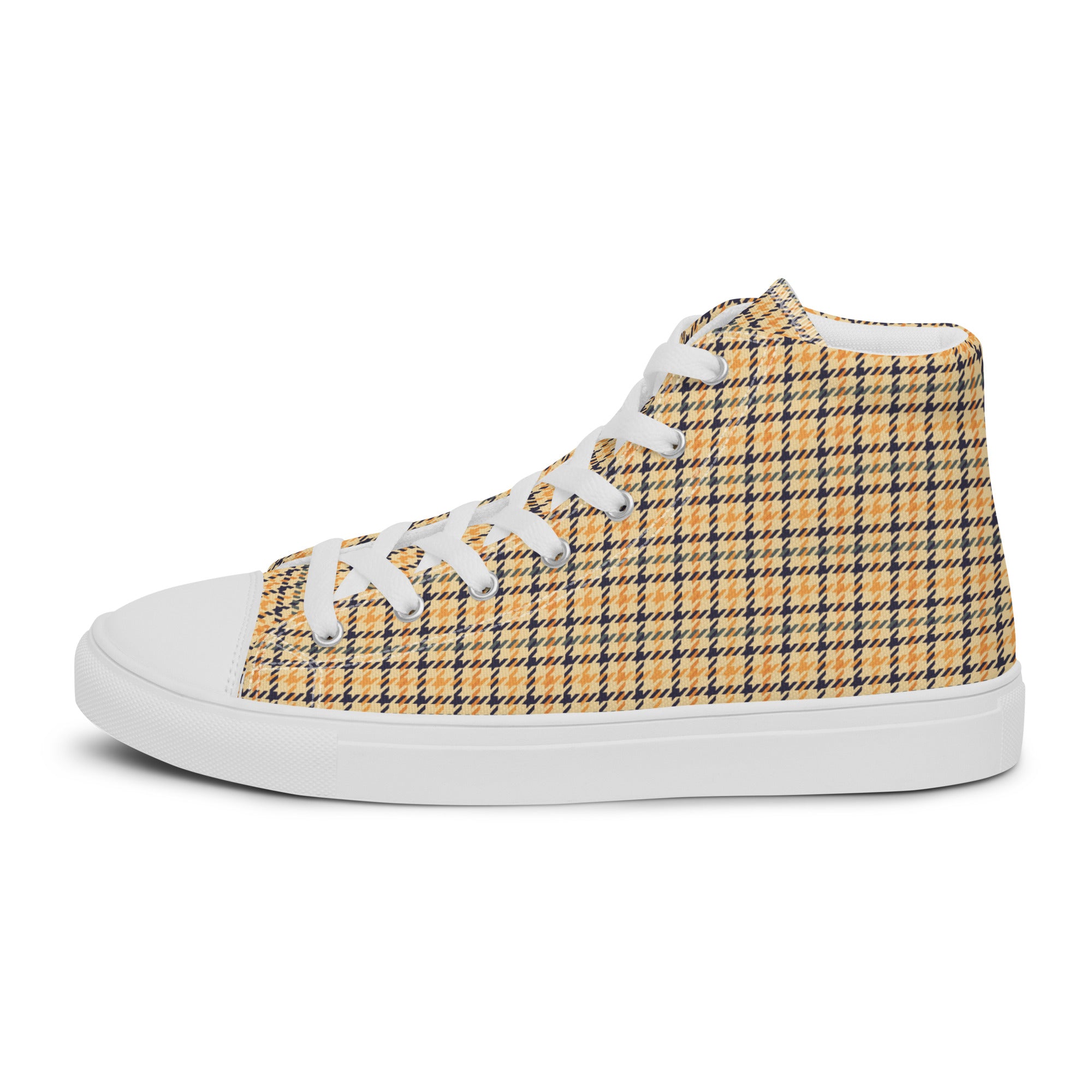 Men’s Yellow Grid High-Top Sneakers – Canvas Casual Shoes – Comfortable & Durable