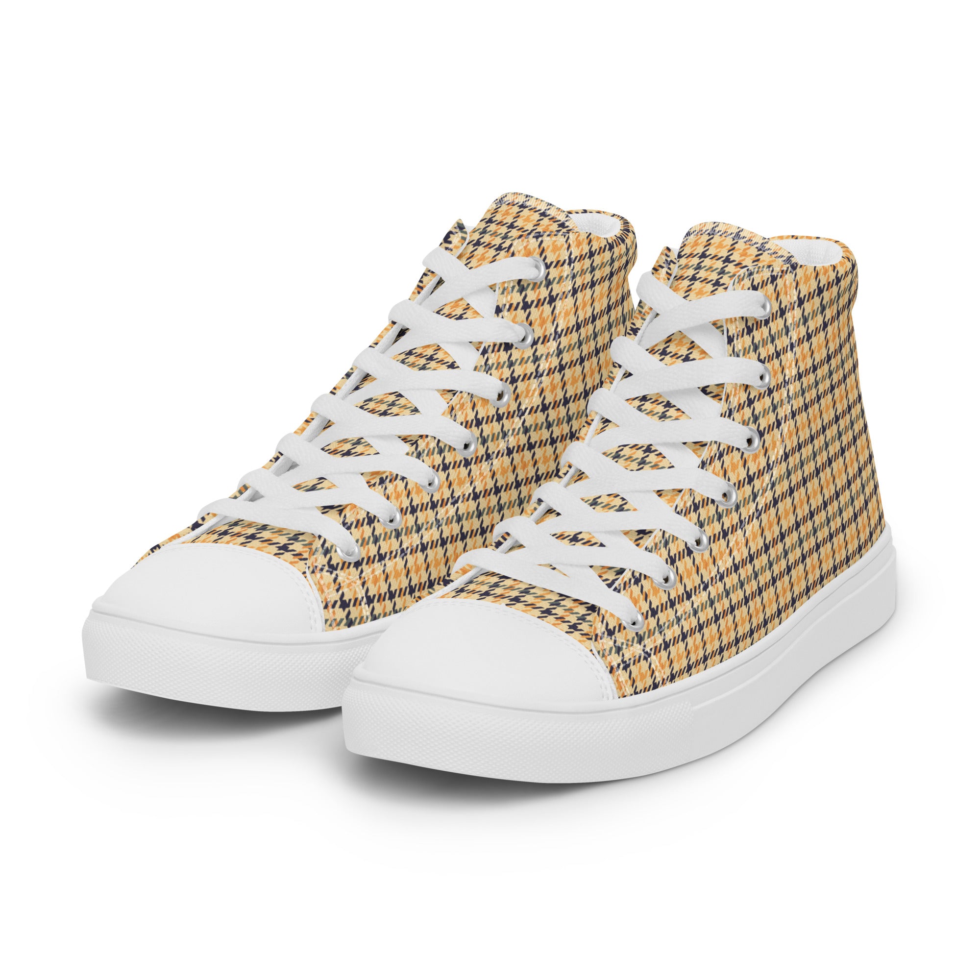 Men’s Yellow Grid High-Top Sneakers – Canvas Casual Shoes – Comfortable & Durable