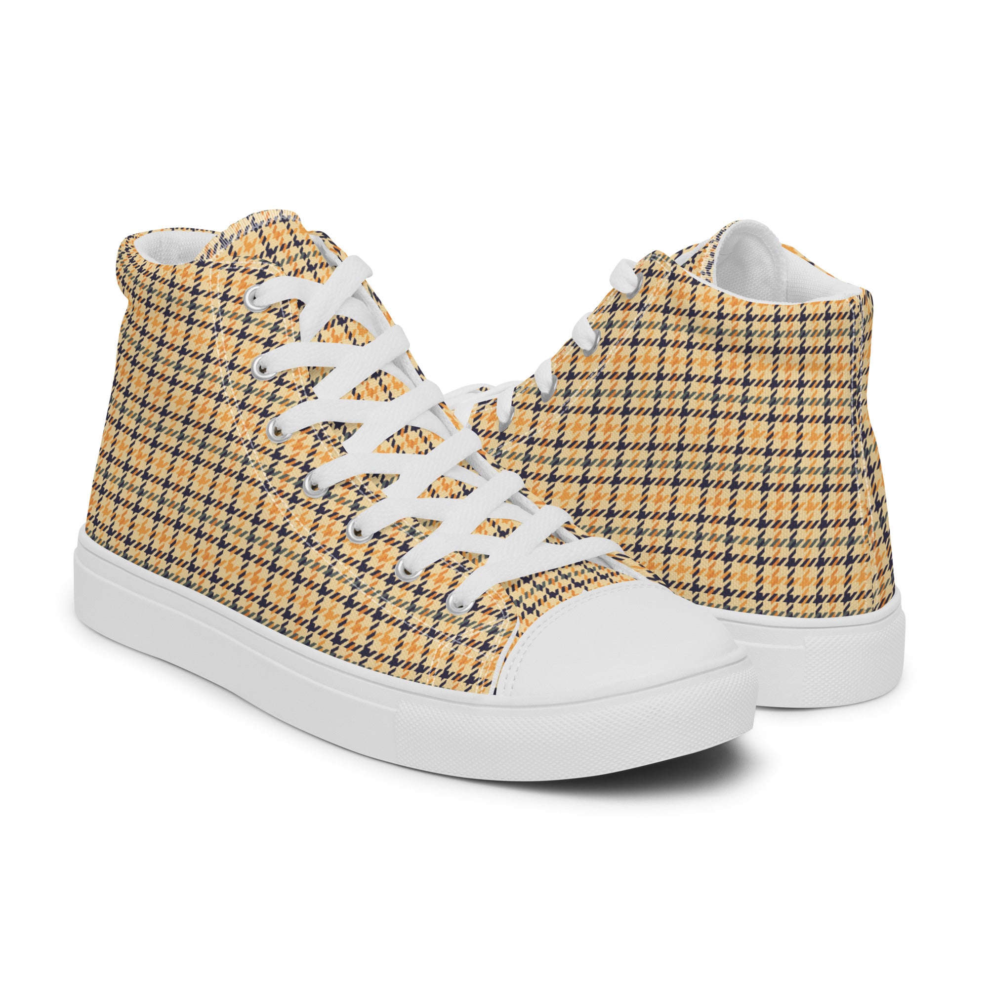 Men’s Yellow Grid High-Top Sneakers – Canvas Casual Shoes – Comfortable & Durable