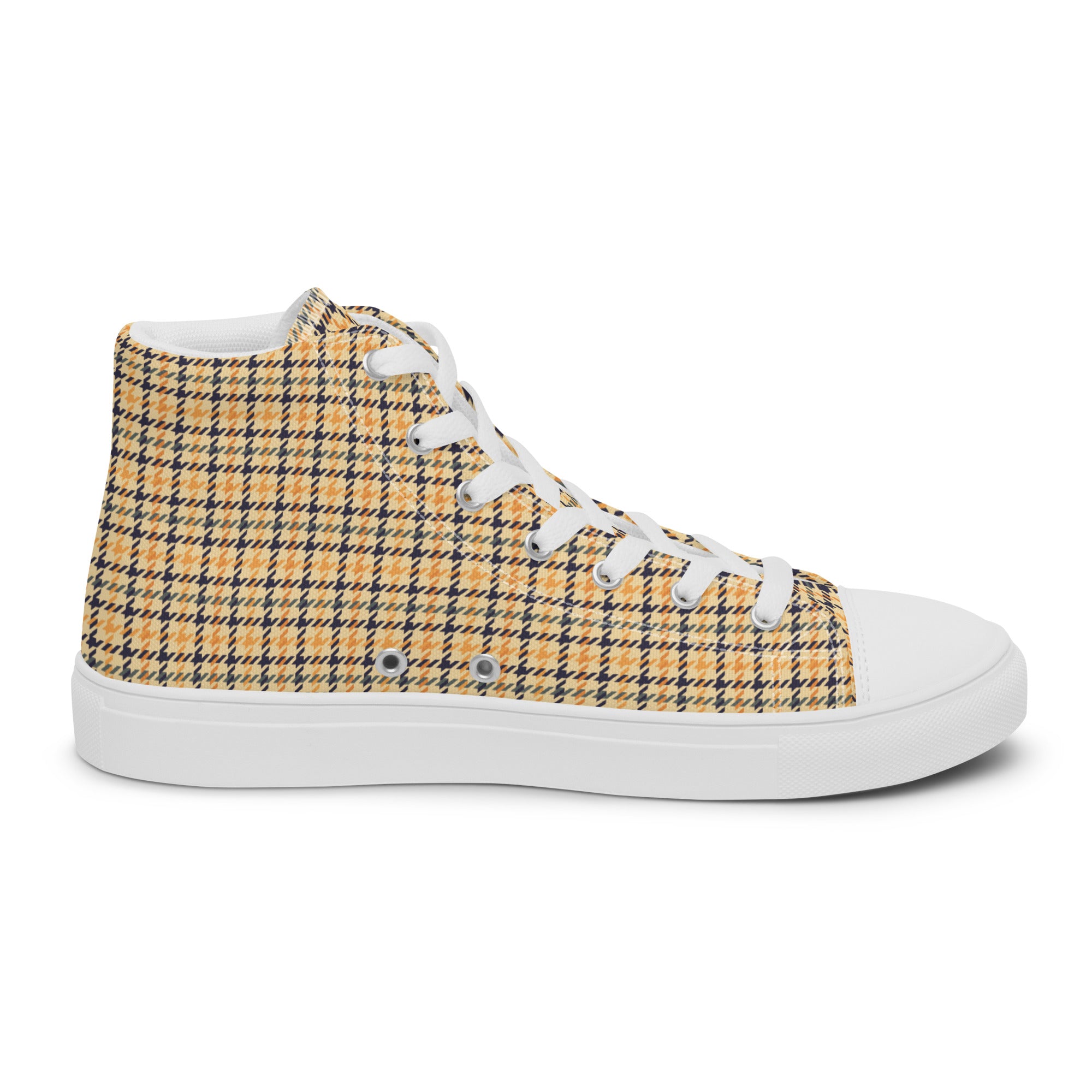 Men’s Yellow Grid High-Top Sneakers – Canvas Casual Shoes – Comfortable & Durable