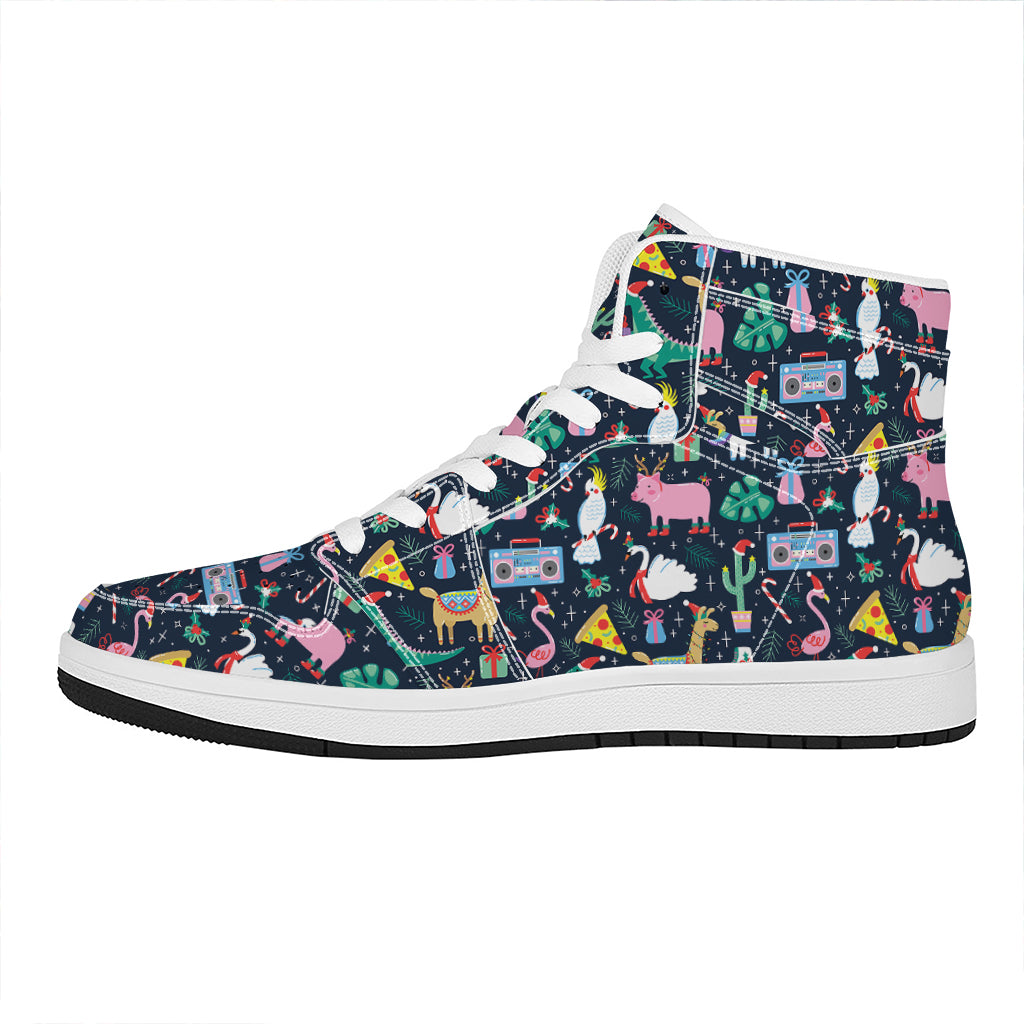 Christmas Animal Print High Top Leather Sneakers