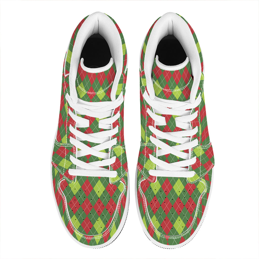 Christmas Argyle High Top Leather Sneakers in Green and Red