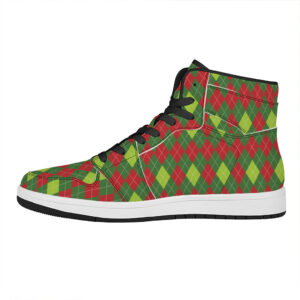 Christmas Argyle High Top Leather Sneakers In Green And Red Agse2