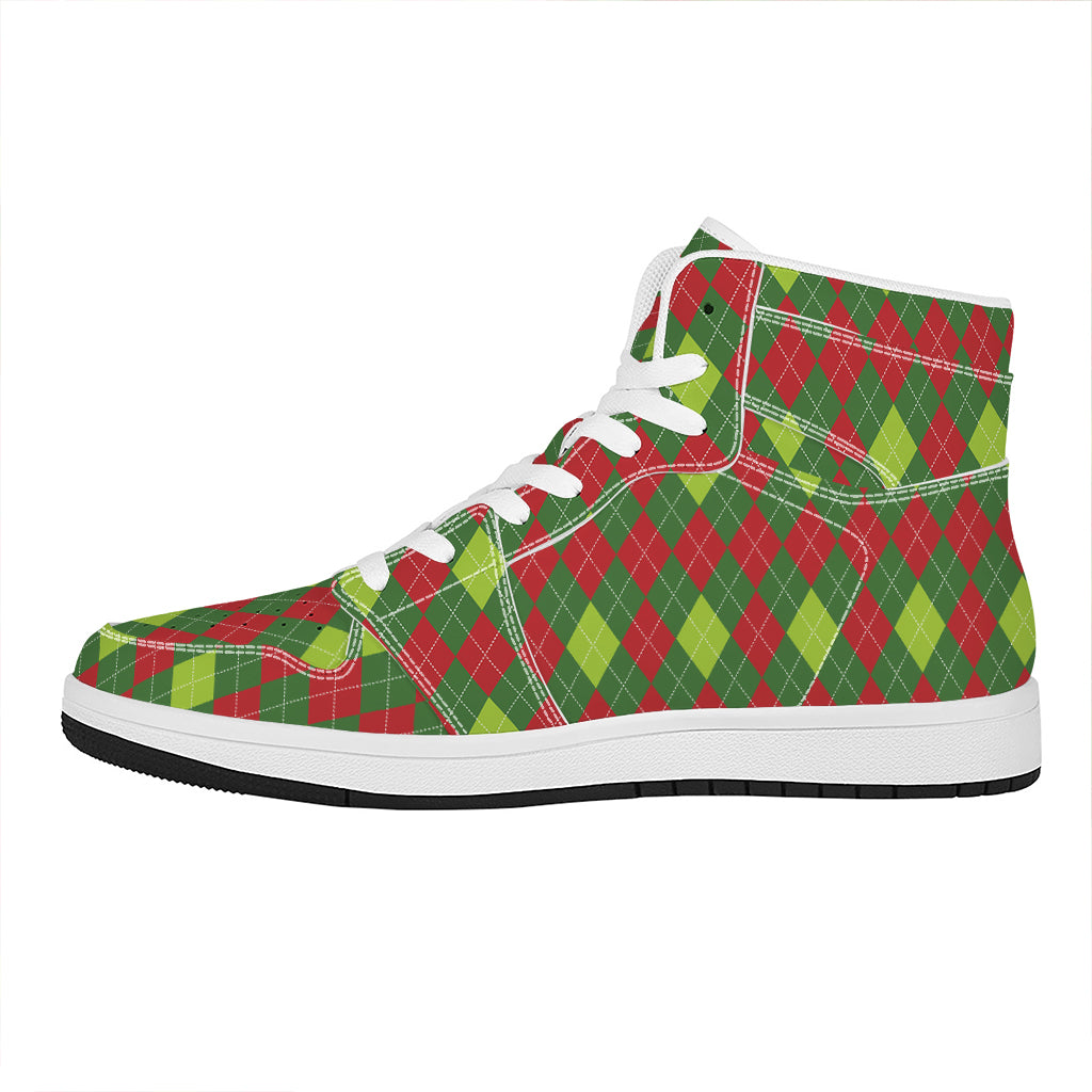 Christmas Argyle High Top Leather Sneakers in Green and Red