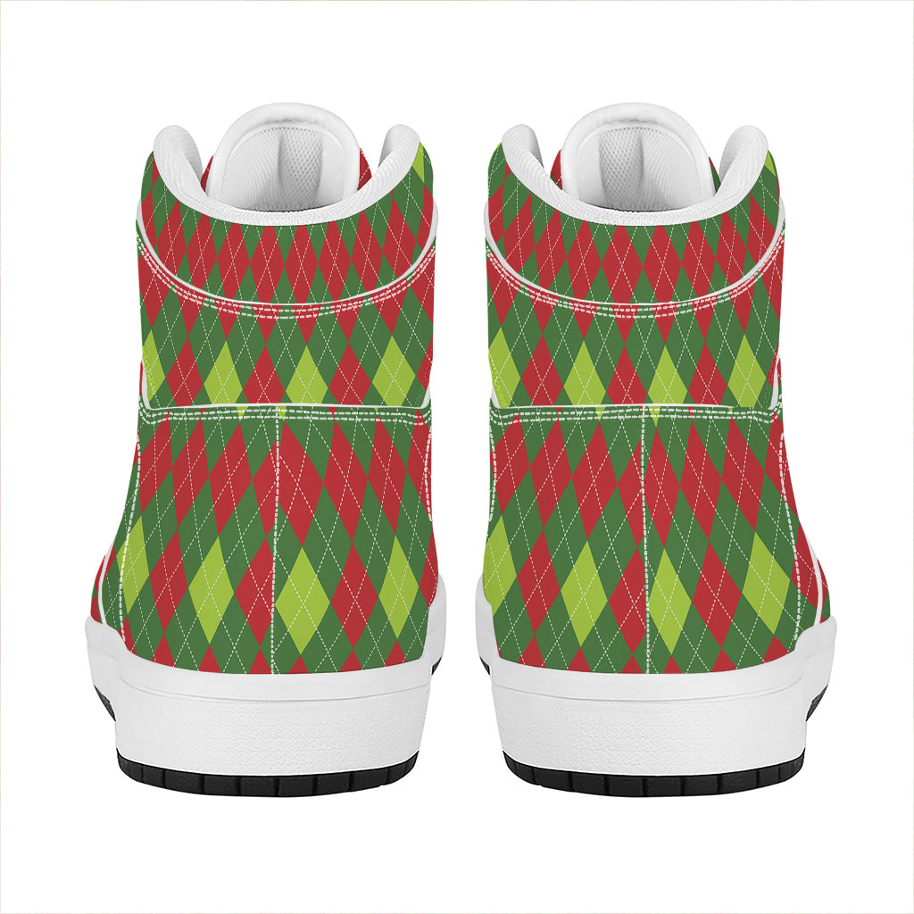 Christmas Argyle High Top Leather Sneakers in Green and Red