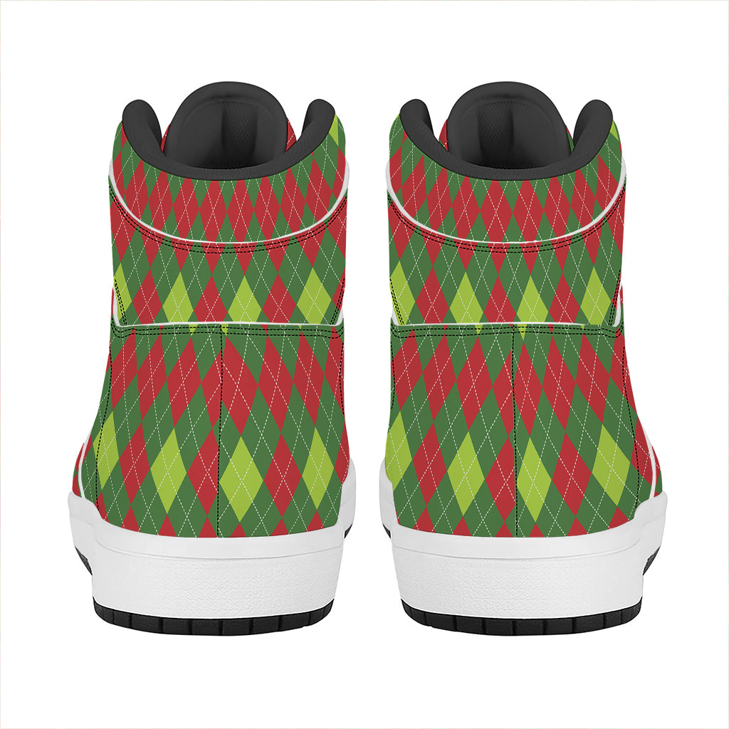 Christmas Argyle High Top Leather Sneakers in Green and Red