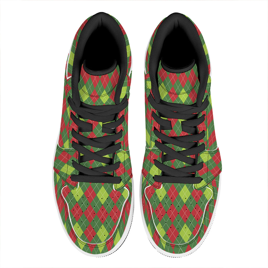 Christmas Argyle High Top Leather Sneakers in Green and Red