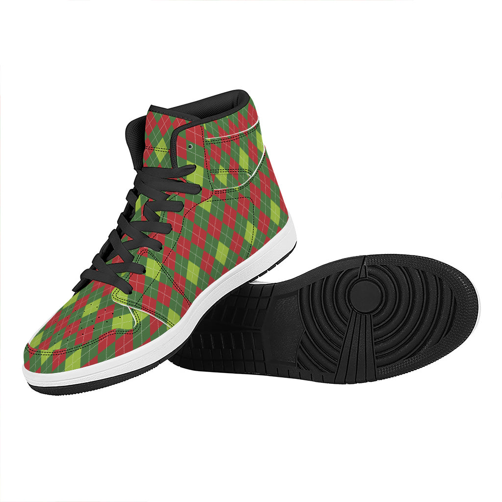 Christmas Argyle High Top Leather Sneakers in Green and Red