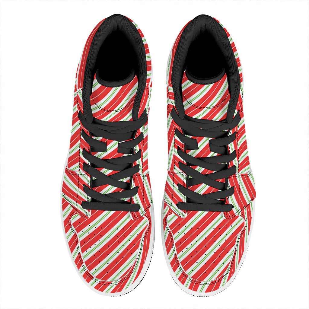 Christmas Cheer High Top Leather Sneakers with Candy Cane Stripes