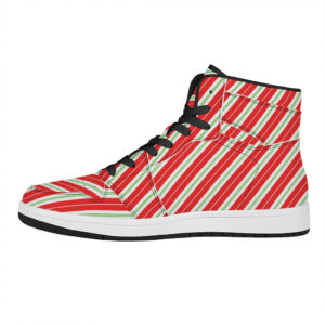 Christmas Cheer High Top Leather Sneakers With Candy Cane Stripes Fh3Pe