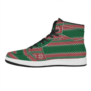 Christmas Chic High Top Leather Sneakers With Knitted Design 1Rl7E