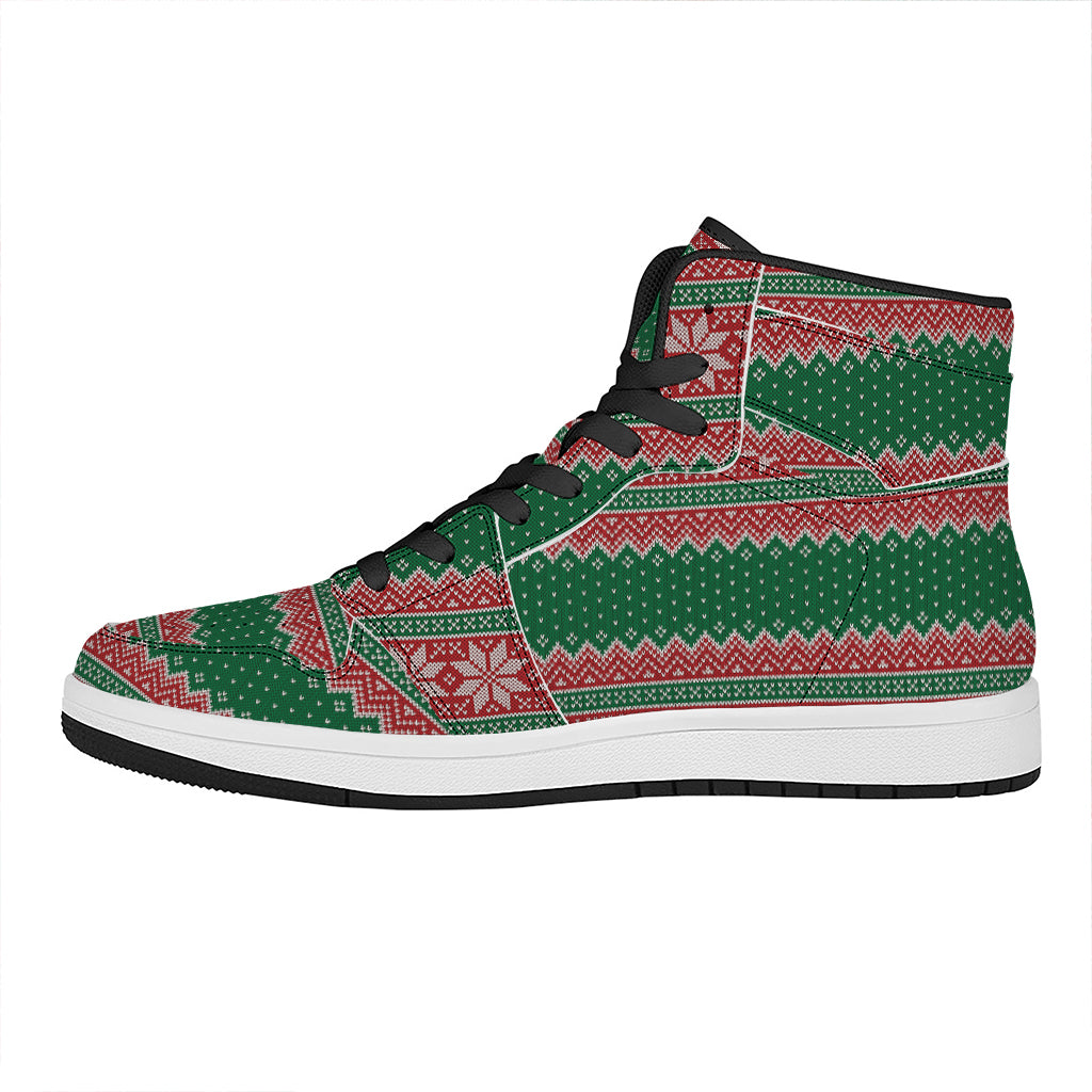 Christmas Chic High Top Leather Sneakers with Knitted Design