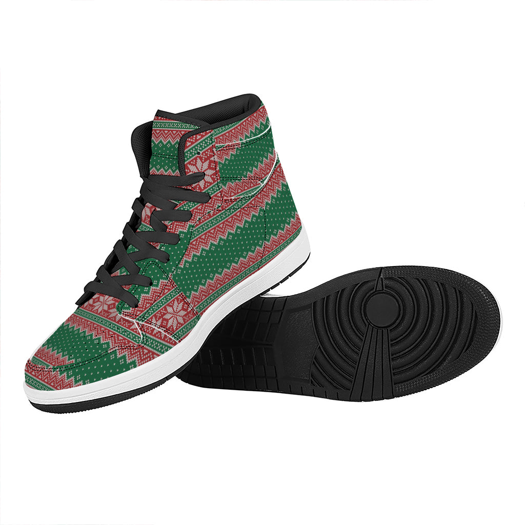 Christmas Chic High Top Leather Sneakers with Knitted Design