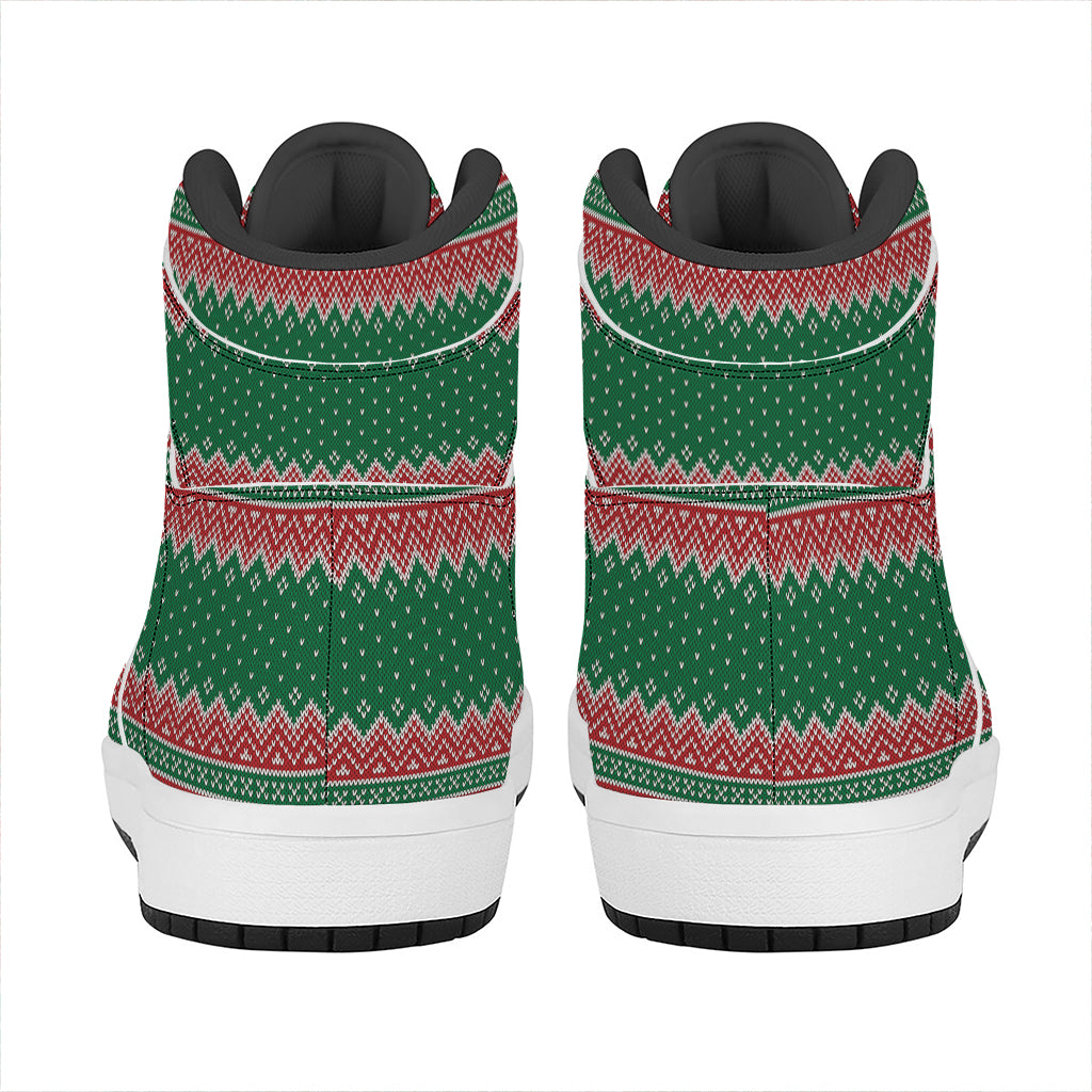 Christmas Chic High Top Leather Sneakers with Knitted Design