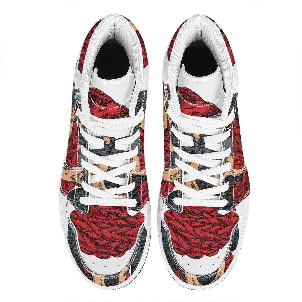 Christmas Dachshund Print High Top Leather Sneakers for Holiday Cheer