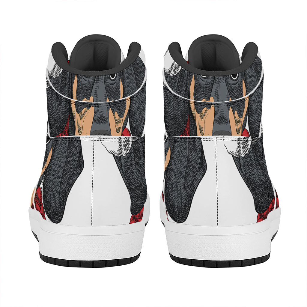 Christmas Dachshund Print High Top Leather Sneakers for Holiday Cheer