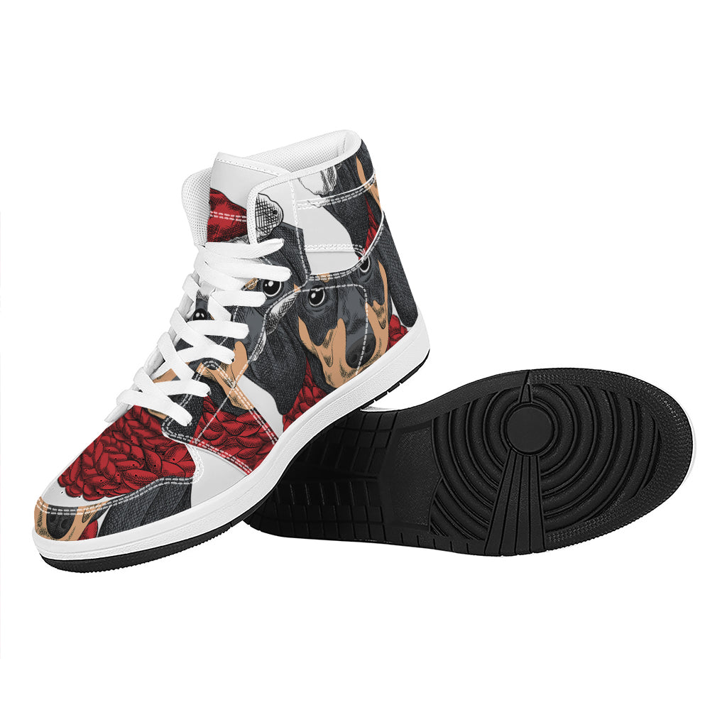 Christmas Dachshund Print High Top Leather Sneakers for Holiday Cheer