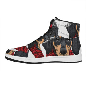 Christmas Dachshund Print High Top Leather Sneakers For Holiday Cheer Yrykd