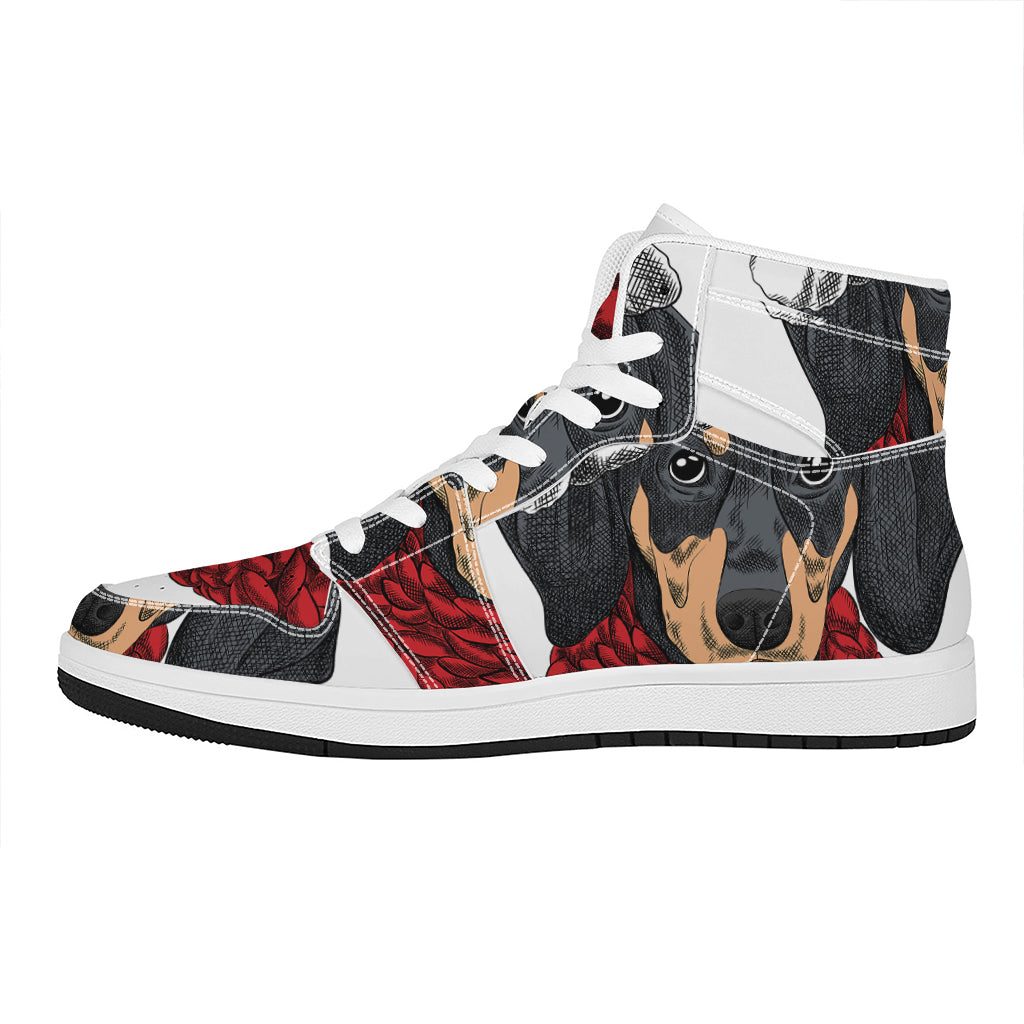 Christmas Dachshund Print High Top Leather Sneakers for Holiday Cheer