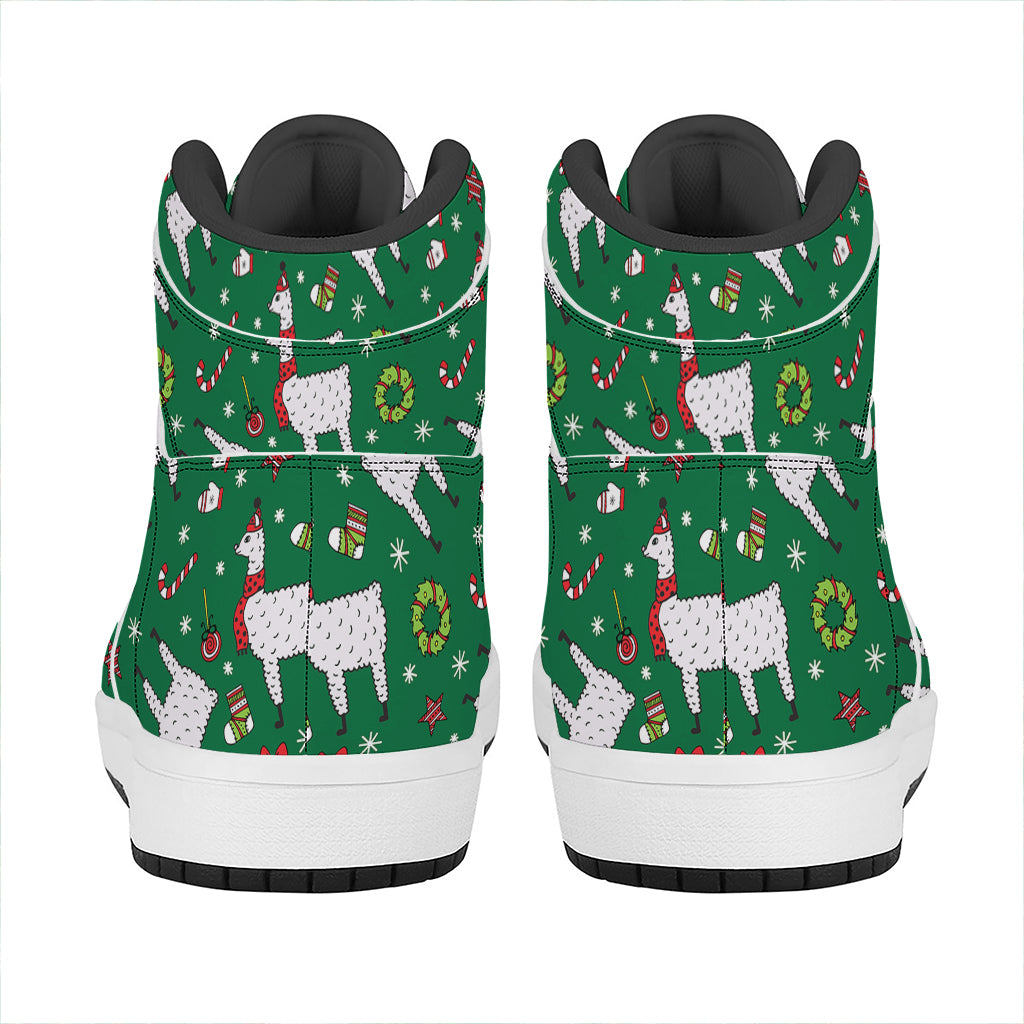 Christmas High Top Leather Sneakers for Llama Lovers