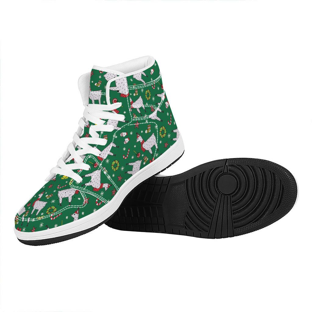 Christmas High Top Leather Sneakers for Llama Lovers