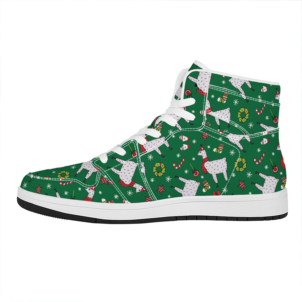 Christmas High Top Leather Sneakers for Llama Lovers