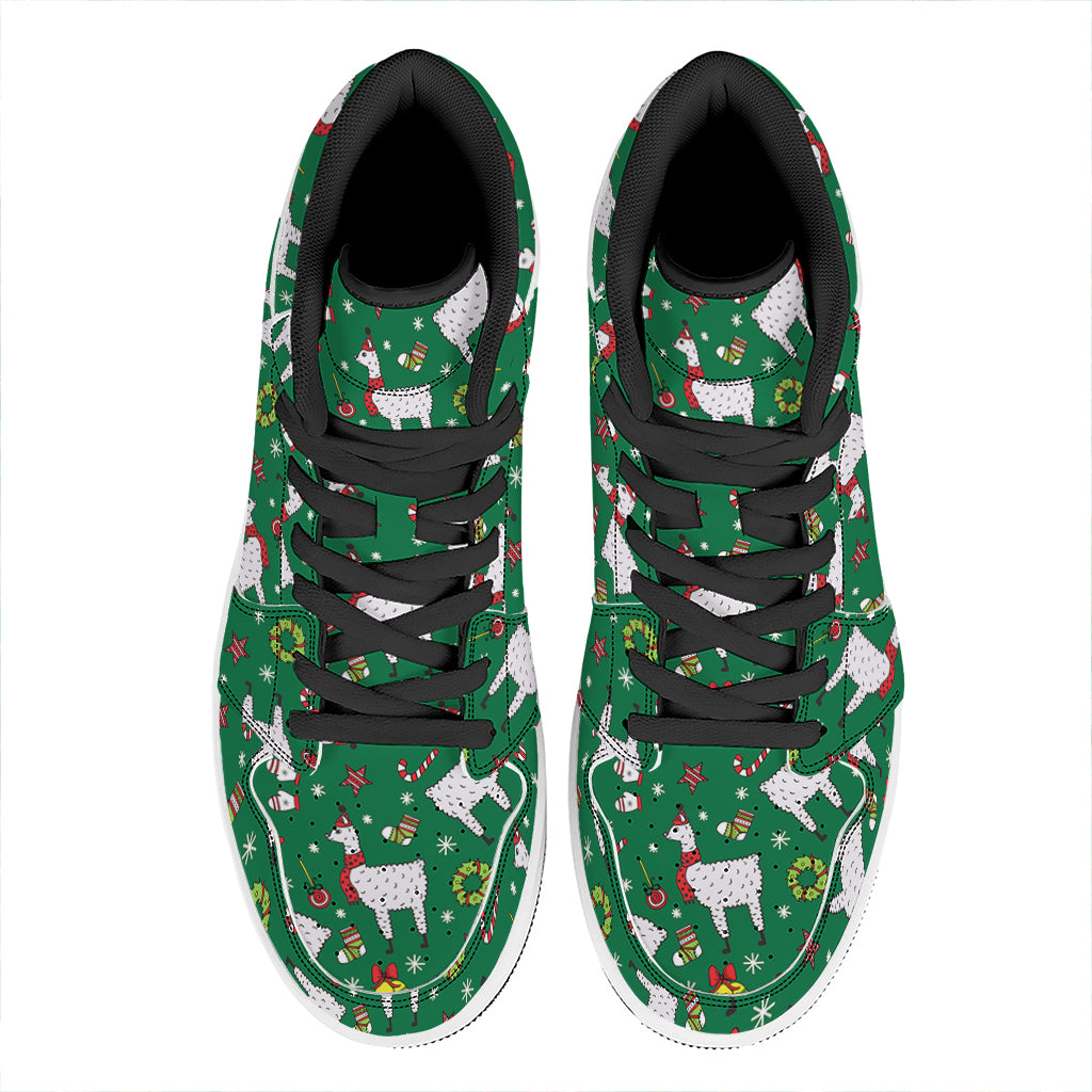 Christmas High Top Leather Sneakers for Llama Lovers