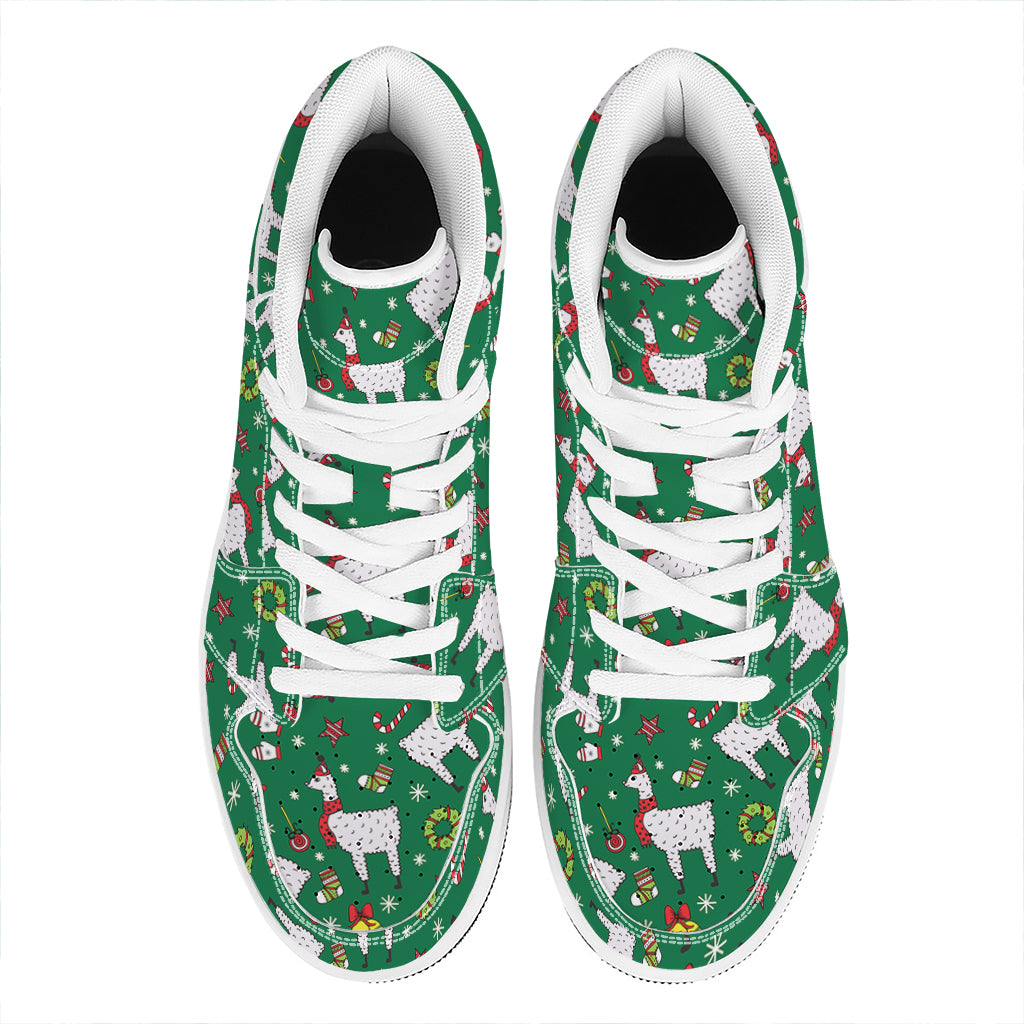 Christmas High Top Leather Sneakers for Llama Lovers