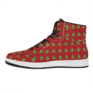 Christmas High Top Leather Sneakers With 8 Bit Pixel Tree Design K47S8