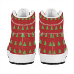 Christmas High Top Leather Sneakers with 8-Bit Pixel Tree Design